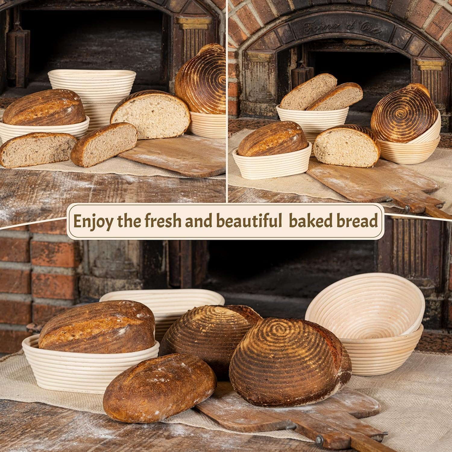 Bannet Bread Proofing Basket 2 pack 10 inch Oval Basket with Liner, Bread Proofing Basket Perfect for Professial & Home Sourdough Bread Baking, Artisan Sourdough Bread Set of 2 pack 10" Oval