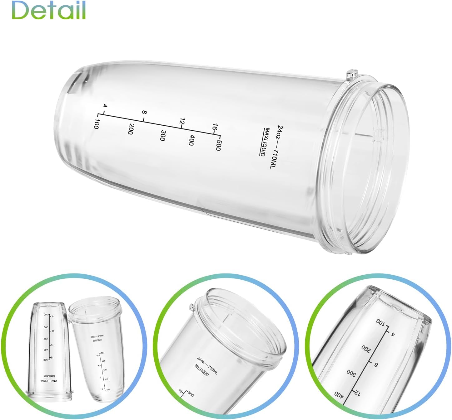 Blender Replacement Parts for Ninja, 24oz Ninja Blender Cups with To-Go Lids, 7 Fins Extractor Blade, Compatible with Nutri Ninja Auto iQ Blenders BL2012 BN801 BL480-30 BL640-30 BL642-30 NN100-30
