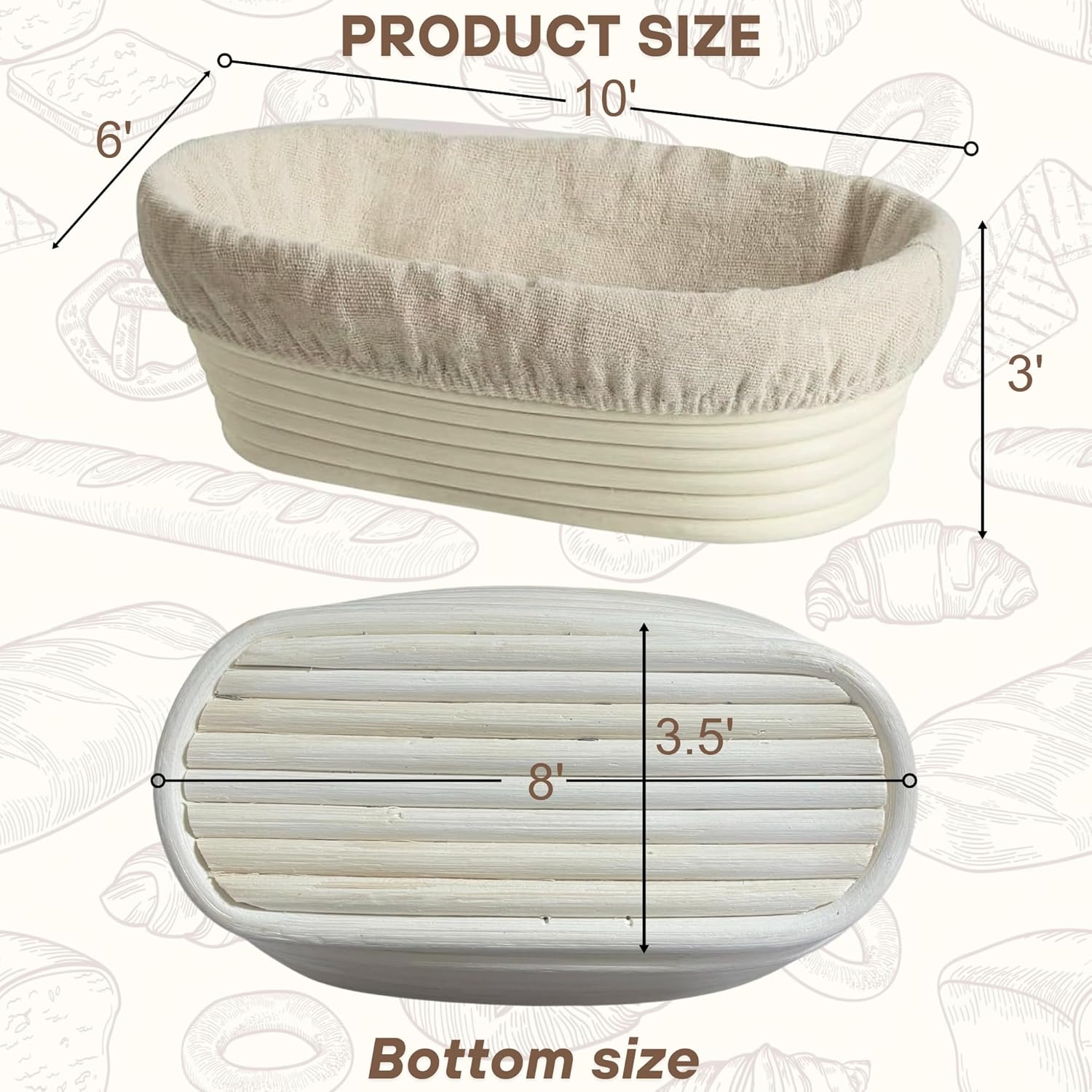 Upgraded Bannet Bread Proofing Basket 2 pack 10" Oval With Liner, Natural Rattan Bread Basket Perfect for Professial & Home Sourdough Bread Baking, Artisan Sourdough Bread. Set 2 pack 10" Oval