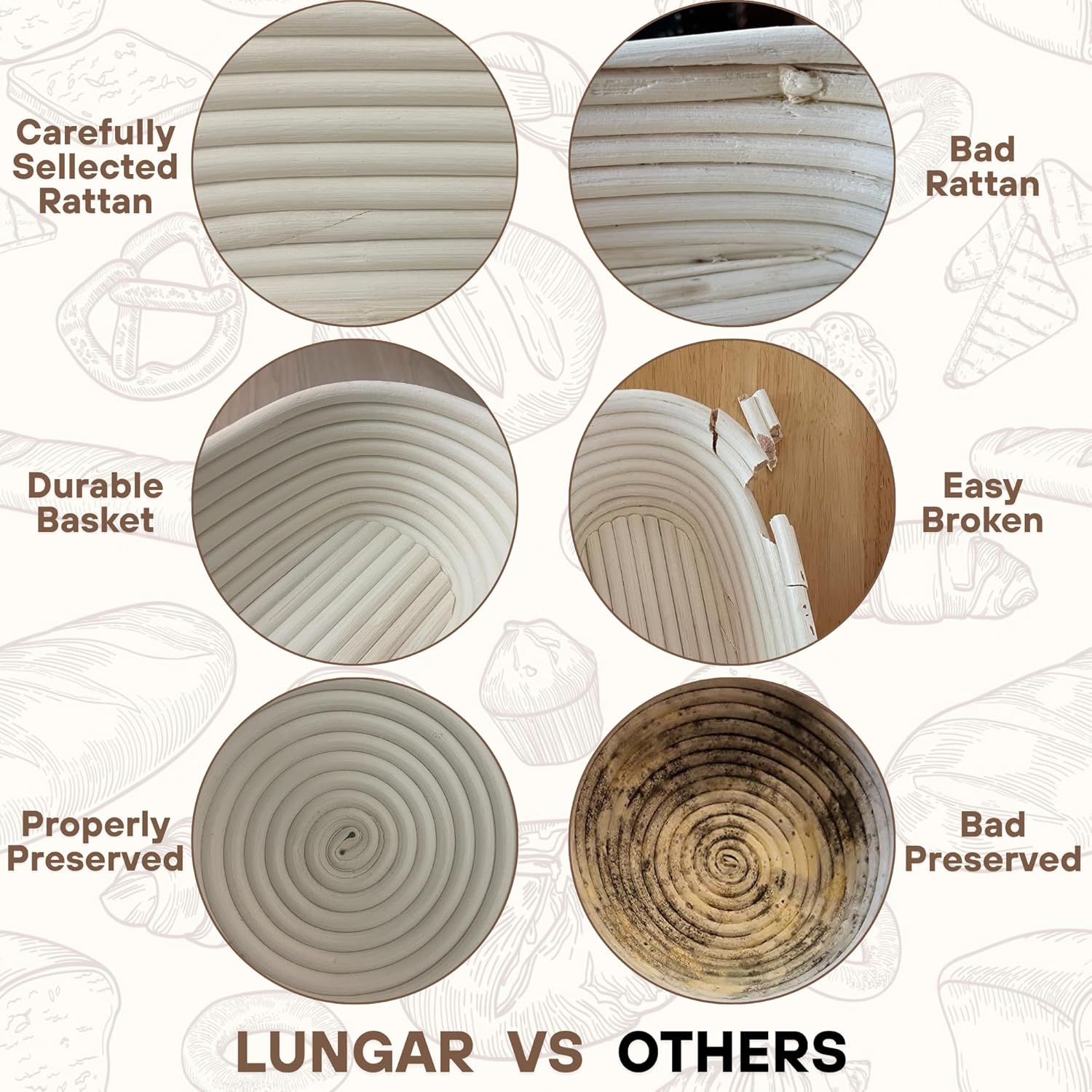 Upgraded Bannet Bread Proofing Basket 2 pack 10" Oval With Liner, Natural Rattan Bread Basket Perfect for Professial & Home Sourdough Bread Baking, Artisan Sourdough Bread. Set 2 pack 10" Oval