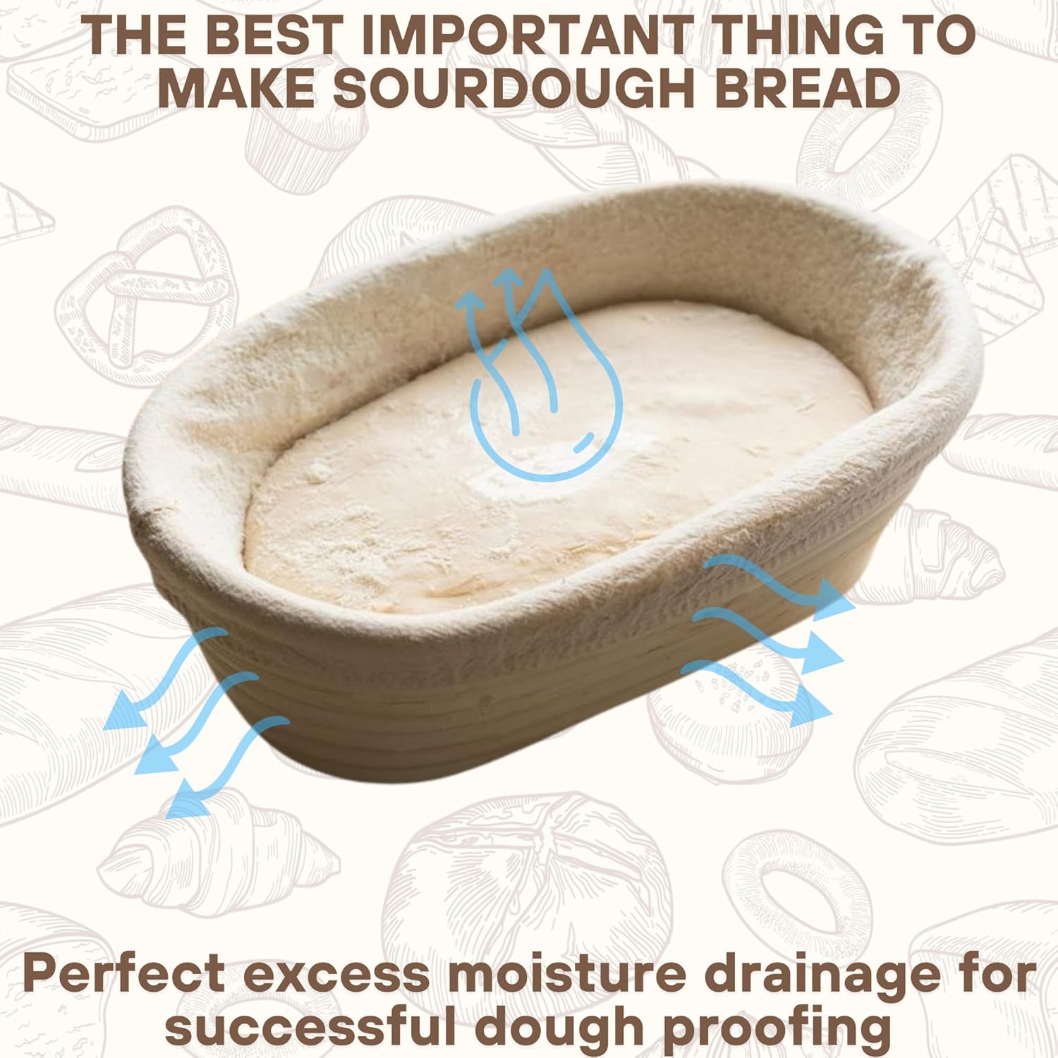 Upgraded Bannet Bread Proofing Basket 2 pack 10" Oval With Liner, Natural Rattan Bread Basket Perfect for Professial & Home Sourdough Bread Baking, Artisan Sourdough Bread. Set 2 pack 10" Oval