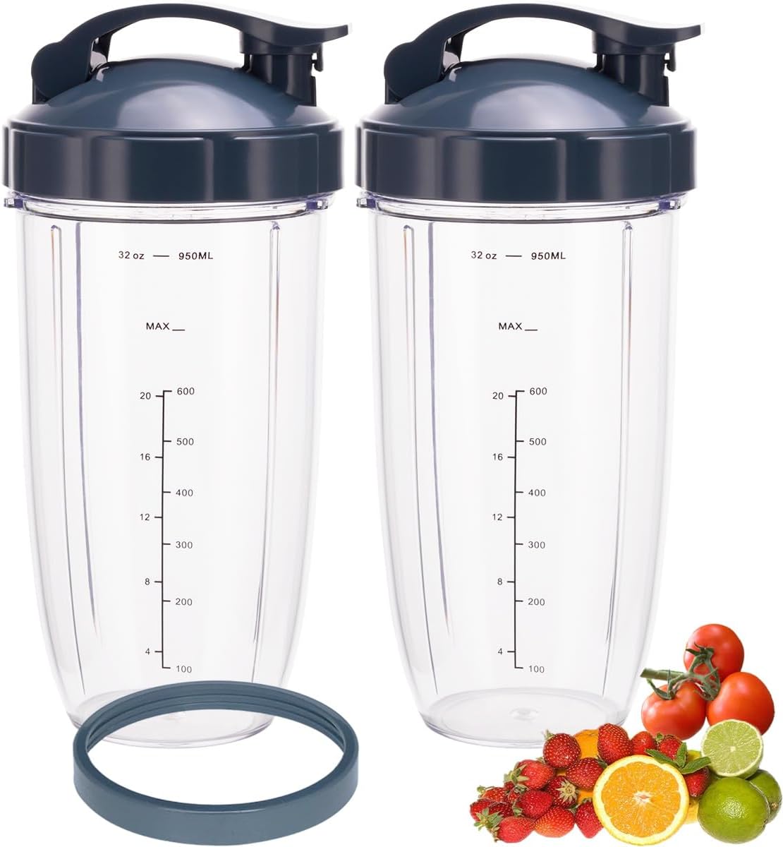 UPGRADE 2-pack 32oz Replacement Blender Cups with Flip-Top To-Go-Lid Compatible with NutriBullet 600w/900w Blender