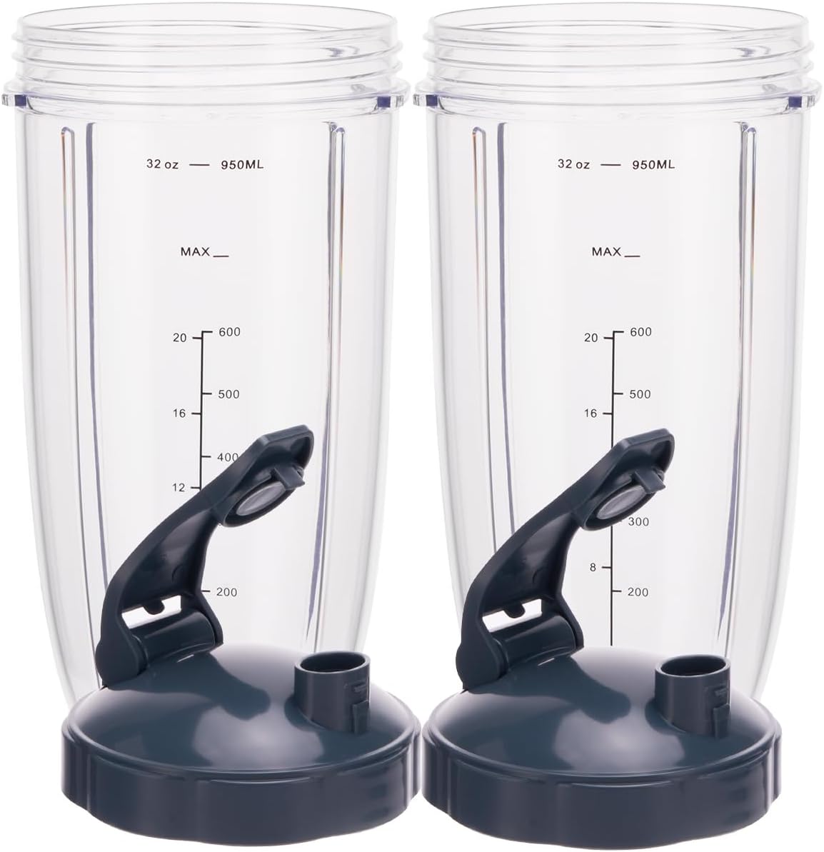 UPGRADE 2-pack 32oz Replacement Blender Cups with Flip-Top To-Go-Lid Compatible with NutriBullet 600w/900w Blender