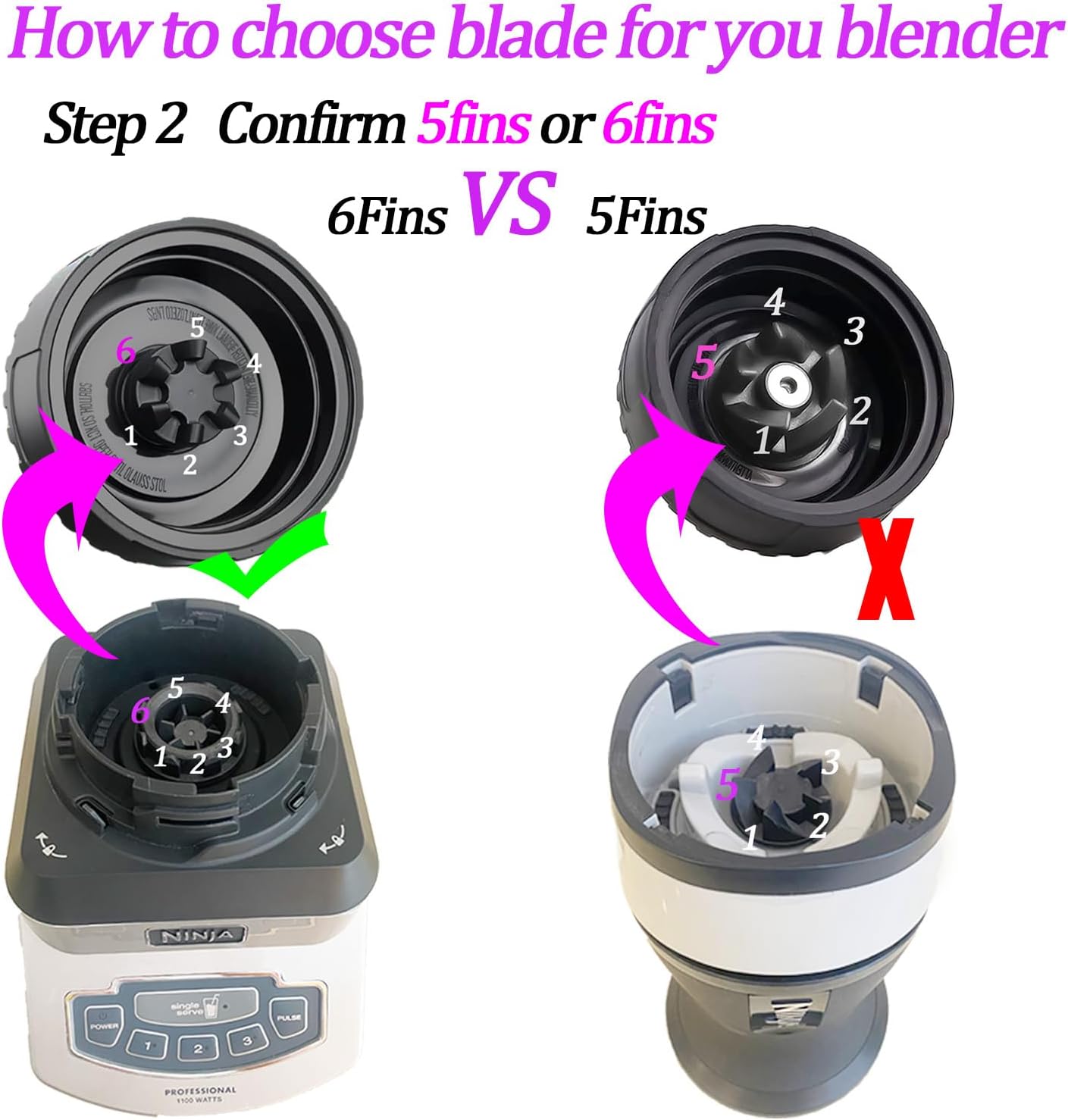 Replacement Parts for Nutri Ninja, 6Fin Blender Male Blade and cups Set for Blender BL660 BL770 BL780 BL740 etc. 5-pack