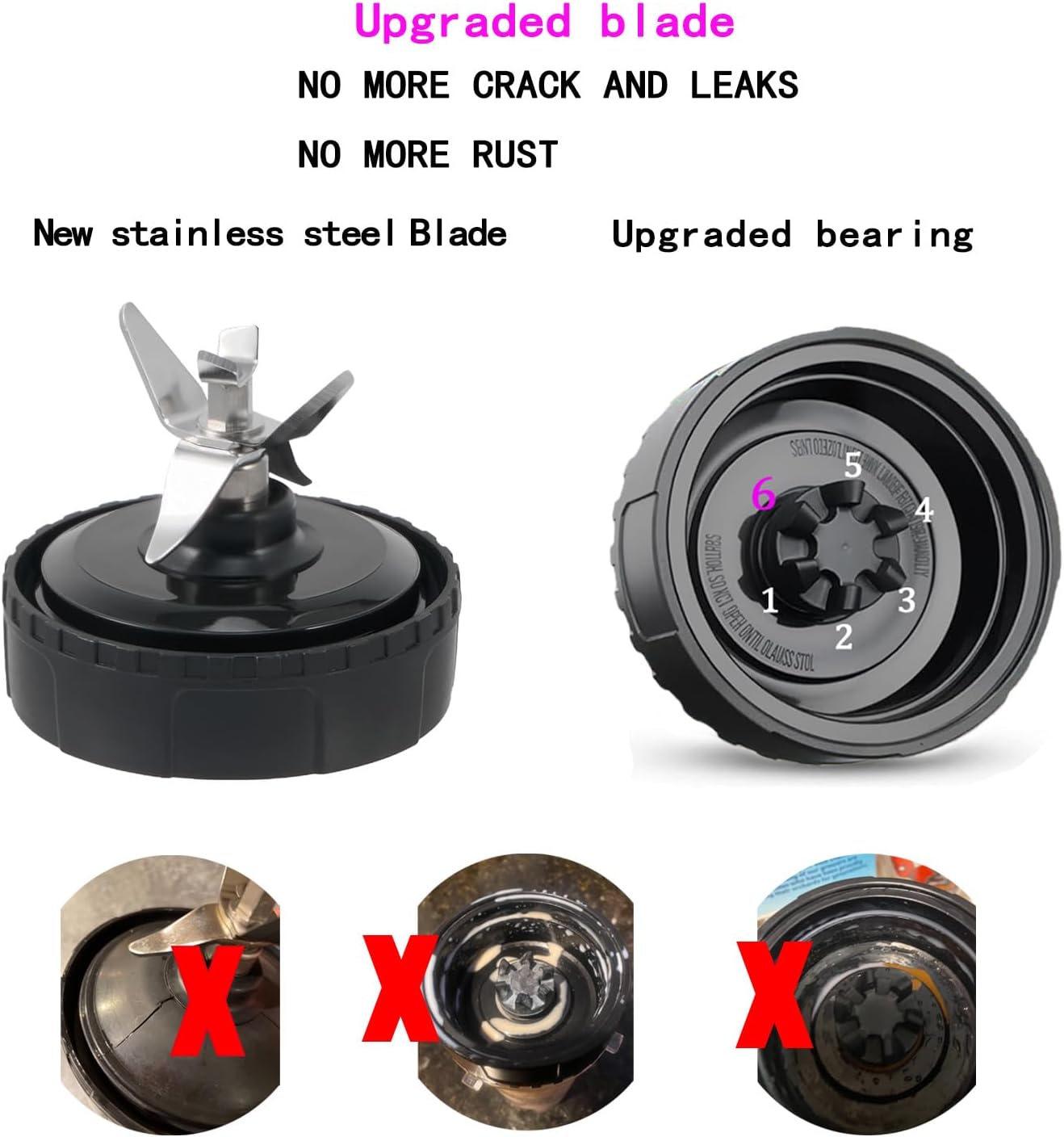 Replacement Parts for Nutri Ninja, 6Fin Blender Male Blade and cups Set for Blender BL660 BL770 BL780 BL740 etc. 5-pack