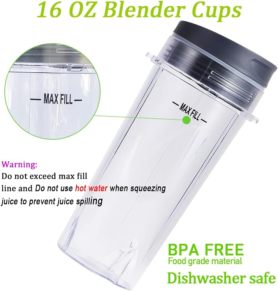 Replacement Parts for Nutri Ninja, 6Fin Blender Male Blade and cups Set for Blender BL660 BL770 BL780 BL740 etc. 5-pack