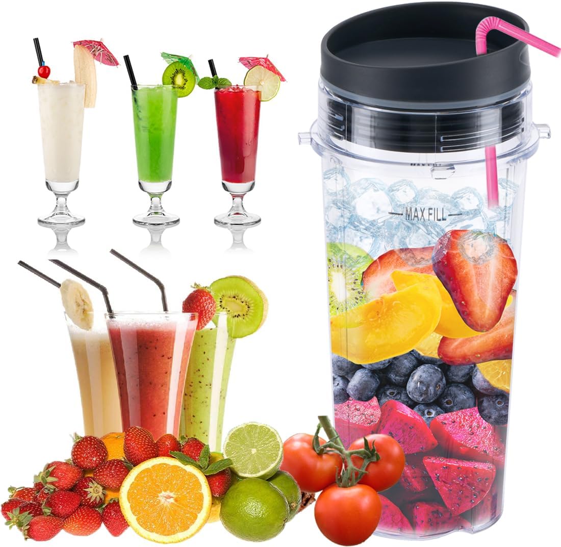 Replacement16oz Blender Cup for Ninja,Single Serve Blender Cup With Lids Set For BL770 BL780 BL660 BL740 BL810 Nutri Ninja Series Blenders 2-pack