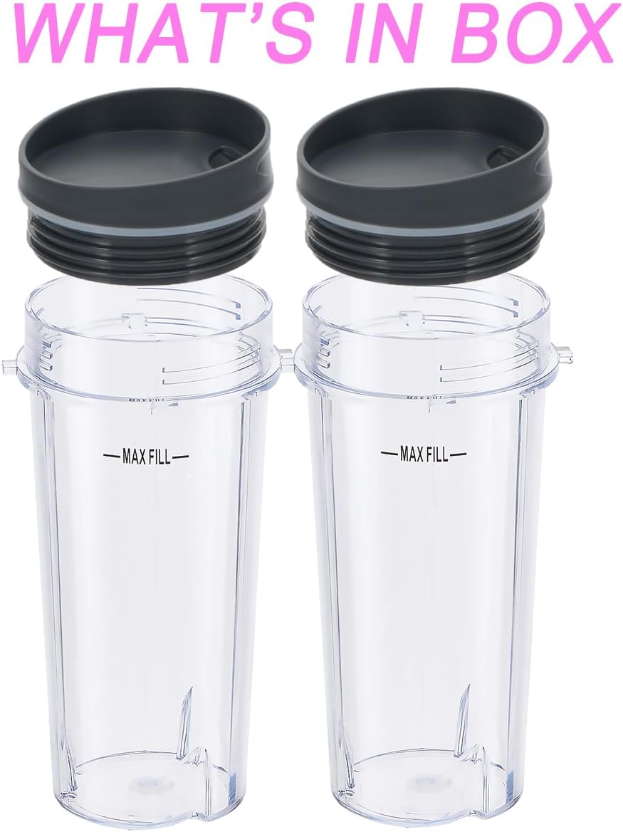 Replacement16oz Blender Cup for Ninja,Single Serve Blender Cup With Lids Set For BL770 BL780 BL660 BL740 BL810 Nutri Ninja Series Blenders 2-pack