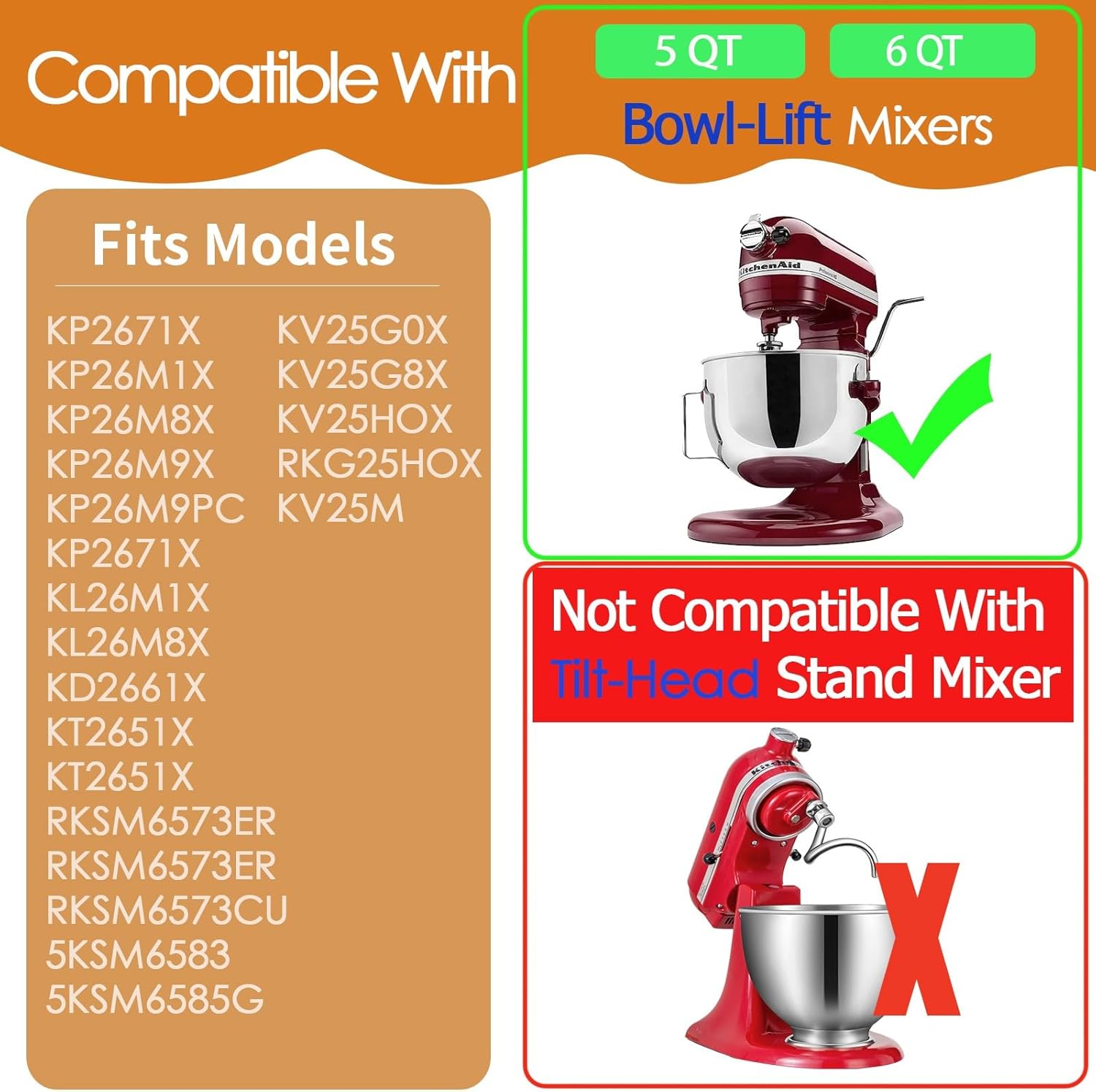 Spiral Coated Dough Hook Attachments for Kitchenaid Stand Mixer Bowl-Lift, Metal Dough Hooks Fits Models KV25G0X, KV25G8X, KV25H0X, KP26M1X, KP26M8X, KL26M8X