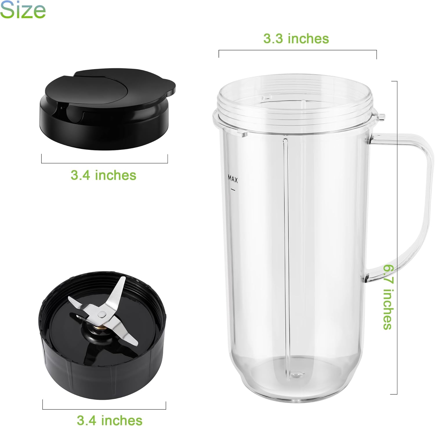 5-piece Magic Bullet Blender Cups, Tall 22oz Cup with Flip-Top To-Go Lid, Cross Blade, Blender Replacement Parts, Mug with Handle Compatible with Magic Bullet 250w MB1001