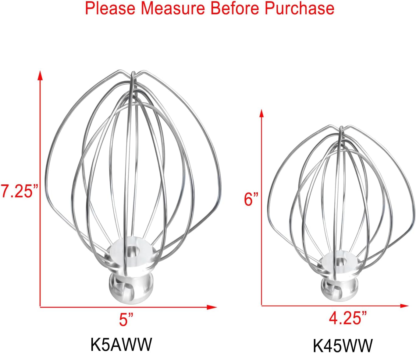 Upgrade K5AWW Replacement Whole Stainless Steel Wire Whip for 5 Quart Bowl-Lift 6-Wire Whip Kitchenaid mixer Attachment,Whole Body Food Grade Stainless Steel, Healthier, Rust free, More Durablee