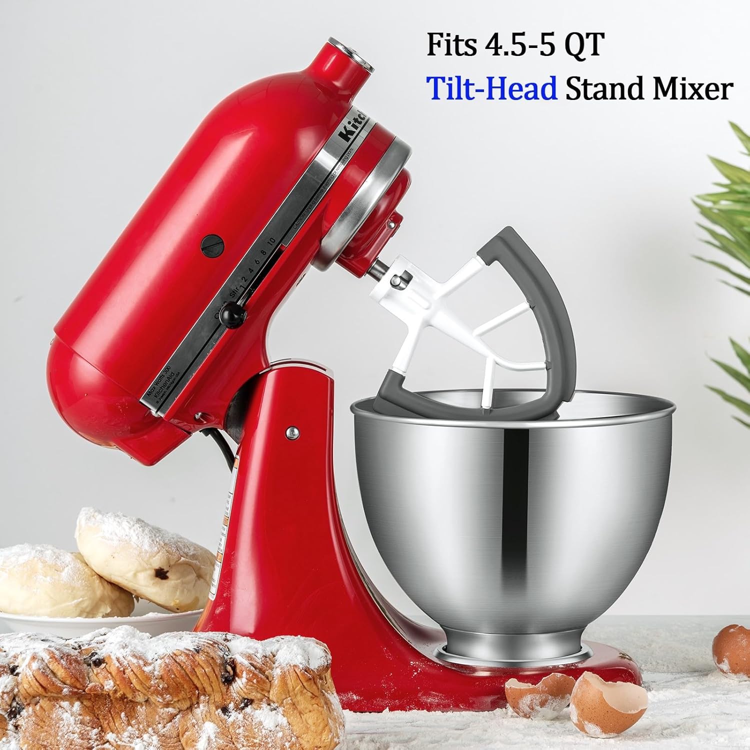 Flex Edge Beater For Kitchenaid Mixer Accessory,Kitchen Aid Attachments For Mixer,Fits Tilt-Head Stand Mixer Bowls For 4.5-5 Quart Bowls,Beater With Silice Edges,Grey