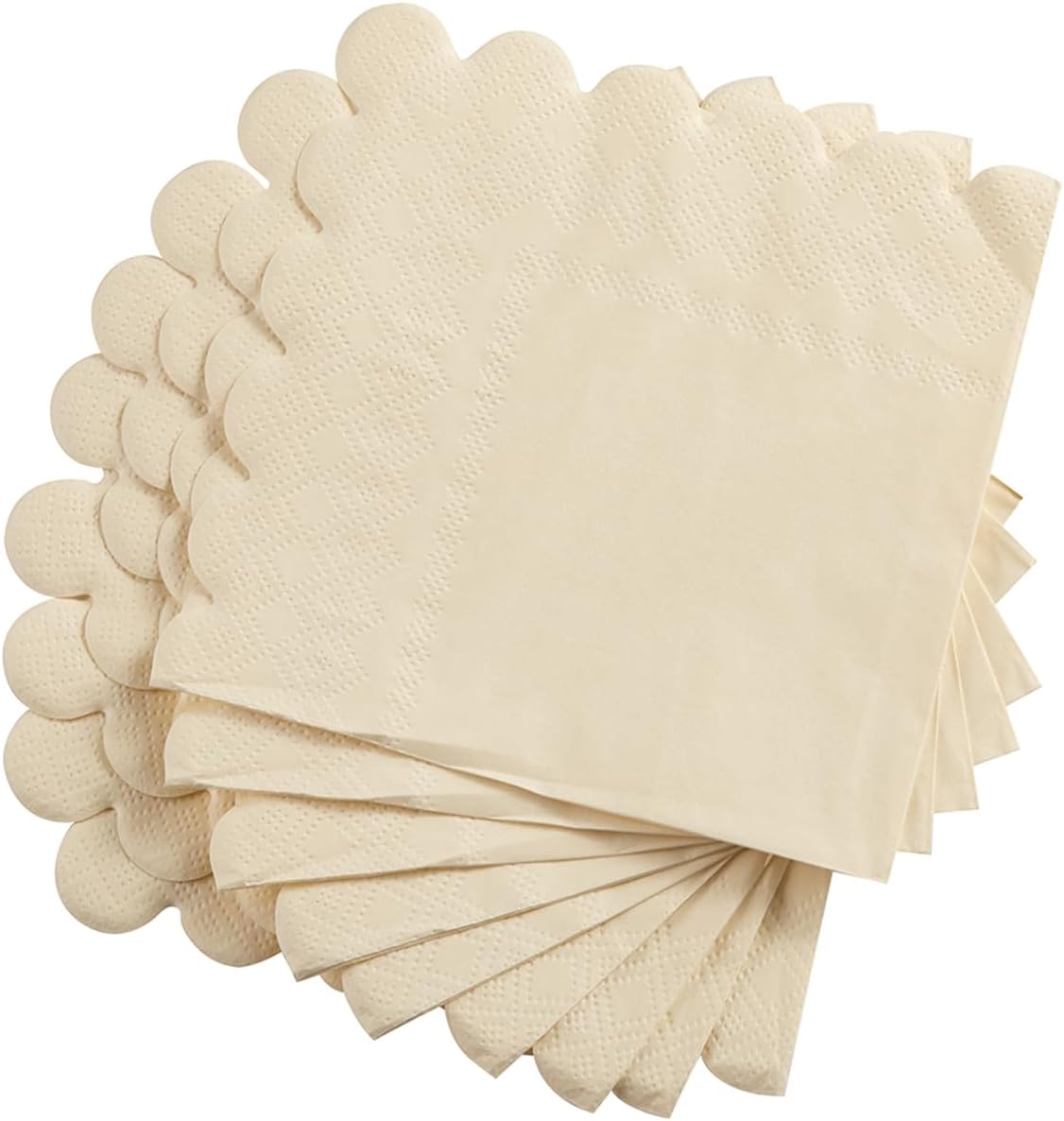 200 Pack Cocktail Napkin 2-Ply Scalloped Edged Dessert Napkins Folded 5 x 5 Inches Disposable Napkins for Dinner Wedding Birthday Party Bridal Anniversary Recepti Event Milky-White
