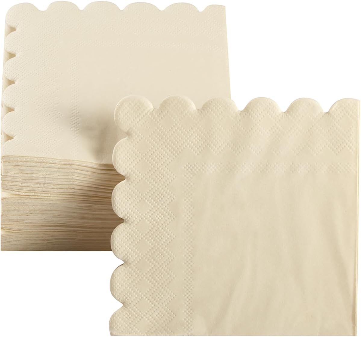 200 Pack Cocktail Napkin 2-Ply Scalloped Edged Dessert Napkins Folded 5 x 5 Inches Disposable Napkins for Dinner Wedding Birthday Party Bridal Anniversary Recepti Event Milky-White