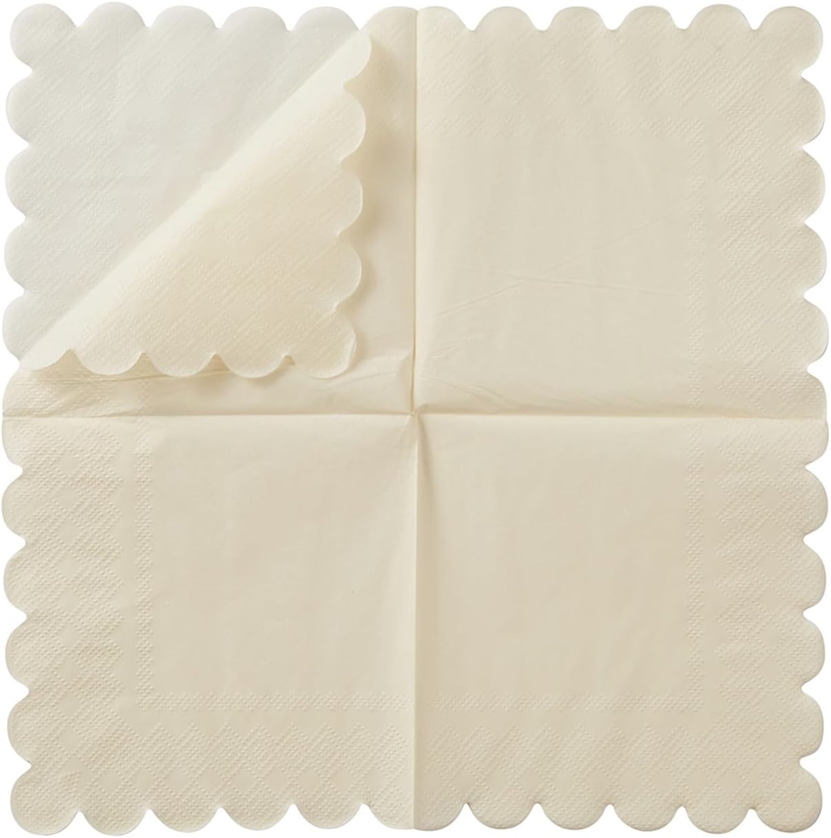 200 Pack Cocktail Napkin 2-Ply Scalloped Edged Dessert Napkins Folded 5 x 5 Inches Disposable Napkins for Dinner Wedding Birthday Party Bridal Anniversary Recepti Event Milky-White