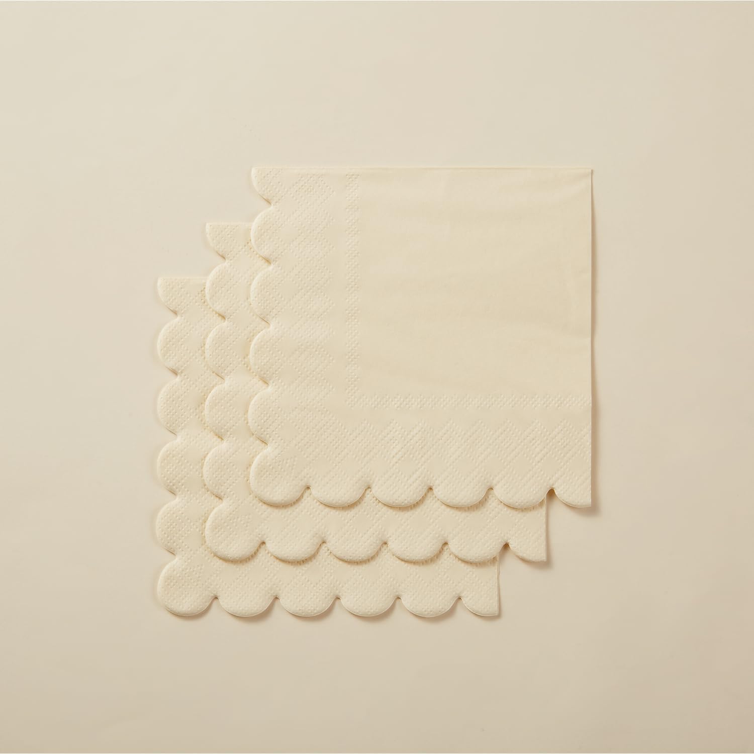 200 Pack Cocktail Napkin 2-Ply Scalloped Edged Dessert Napkins Folded 5 x 5 Inches Disposable Napkins for Dinner Wedding Birthday Party Bridal Anniversary Recepti Event Milky-White
