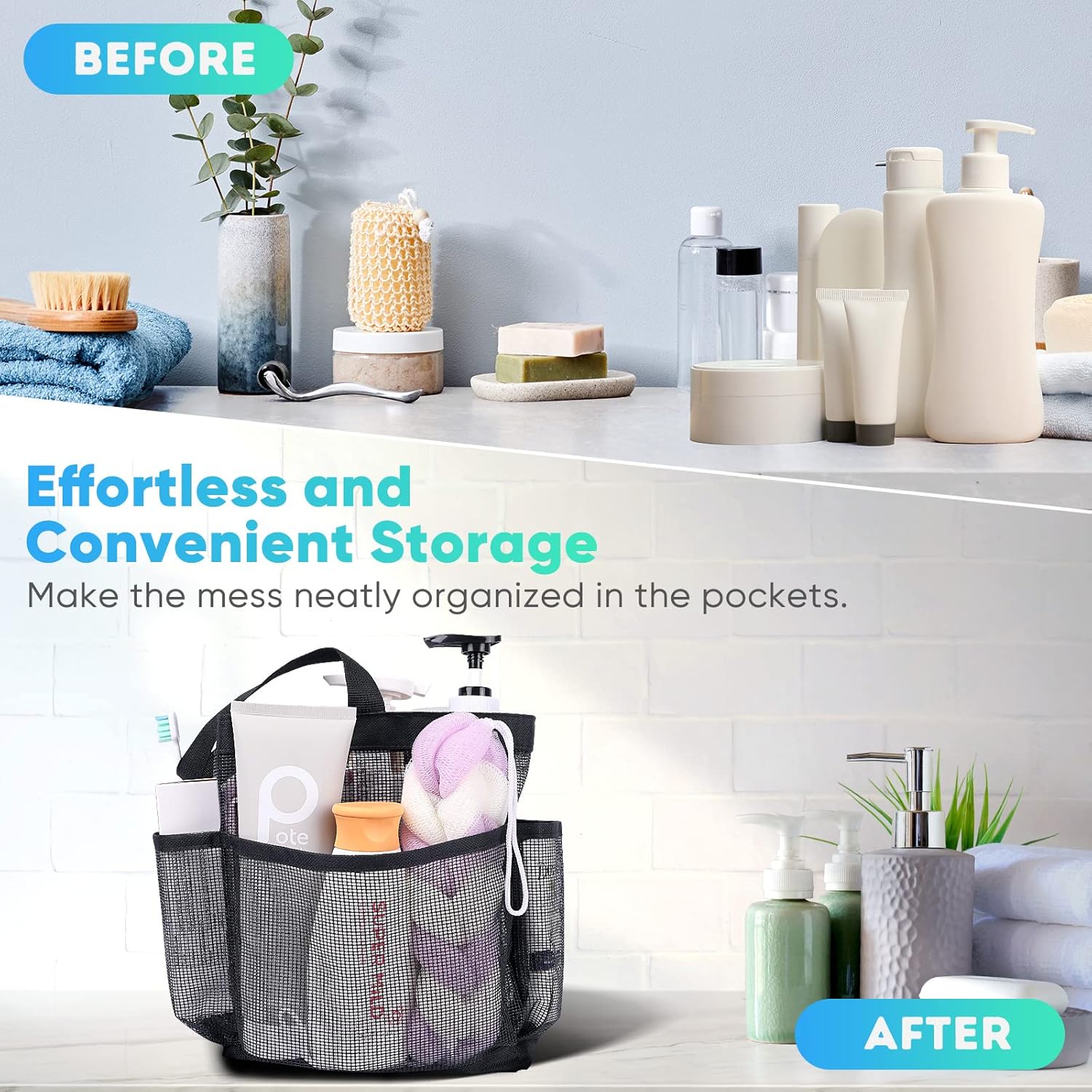 2 Pack Mesh Shower Caddy Portable for College Dorm Room Essentials, Shower Caddy Dorm with 8-Pocket Large Capacity,Shower Bag for Beach,Swimming,Gym