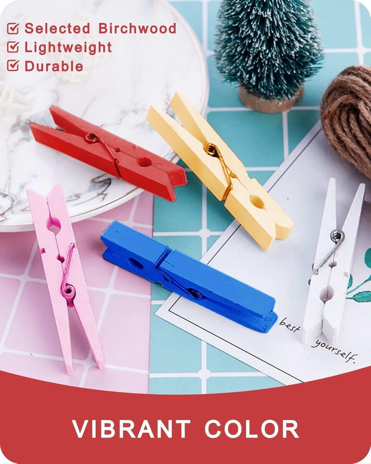 Clothes Pins, Red Green Wooden Clothespins for Arts and Crafts, Wreath, Strg Grip Close Pins Birchwood Clips Clothespin Clothing Pegs for Hanging Baby Clothing Photos, 2.83 Inch, Pack of 50