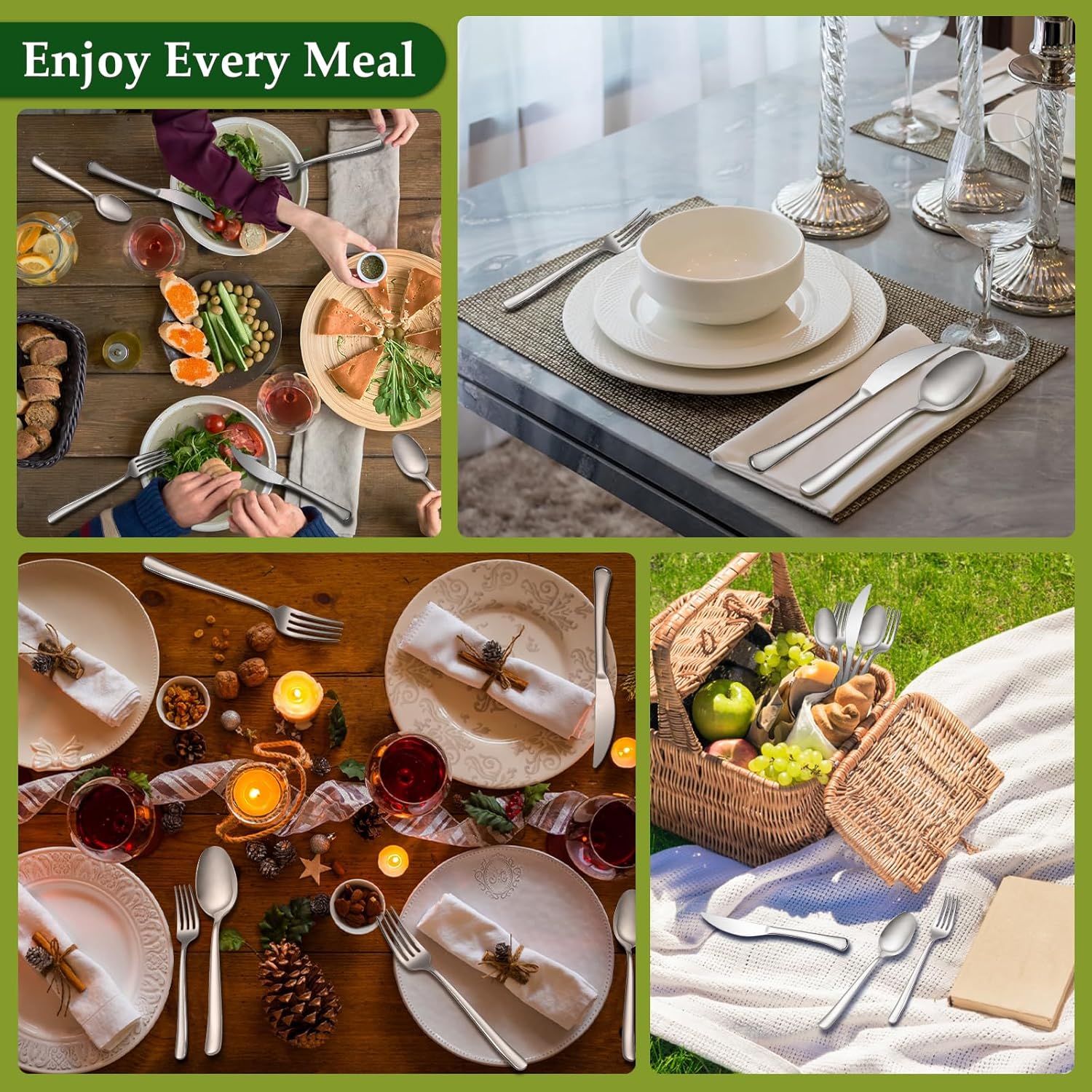40-Piece High-End Silverware Set with Forks Spos and Knives, Stainless Steel Serving Utensils for 8 with Mirror Finished Handle, Durability and Dishwasher Safe for Restaurant, Weddings