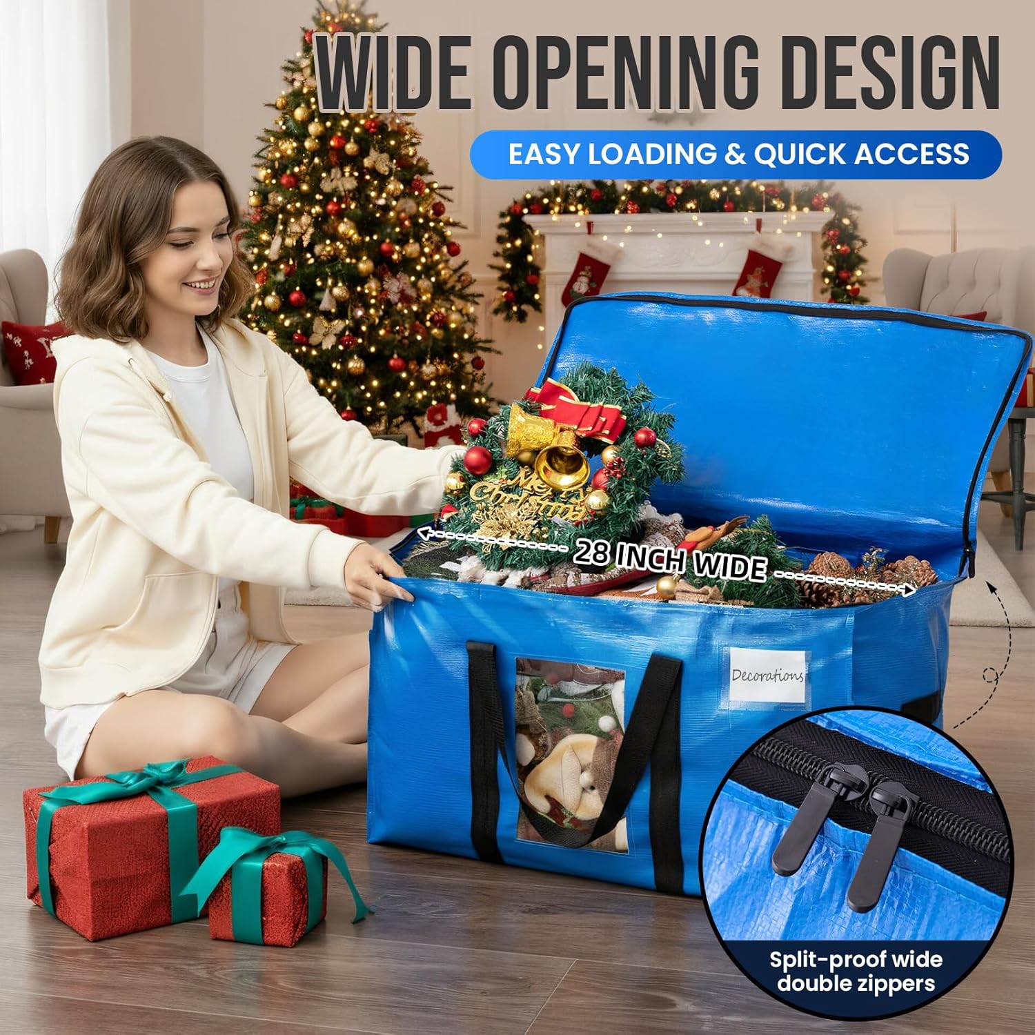 Extra Large Moving Bags, 4 Pack Blue Heavy Duty Totes For Storage with Visible Window, Wrap Around Handles, Storage Bags for Space Saving, Alternative to Moving Boxes