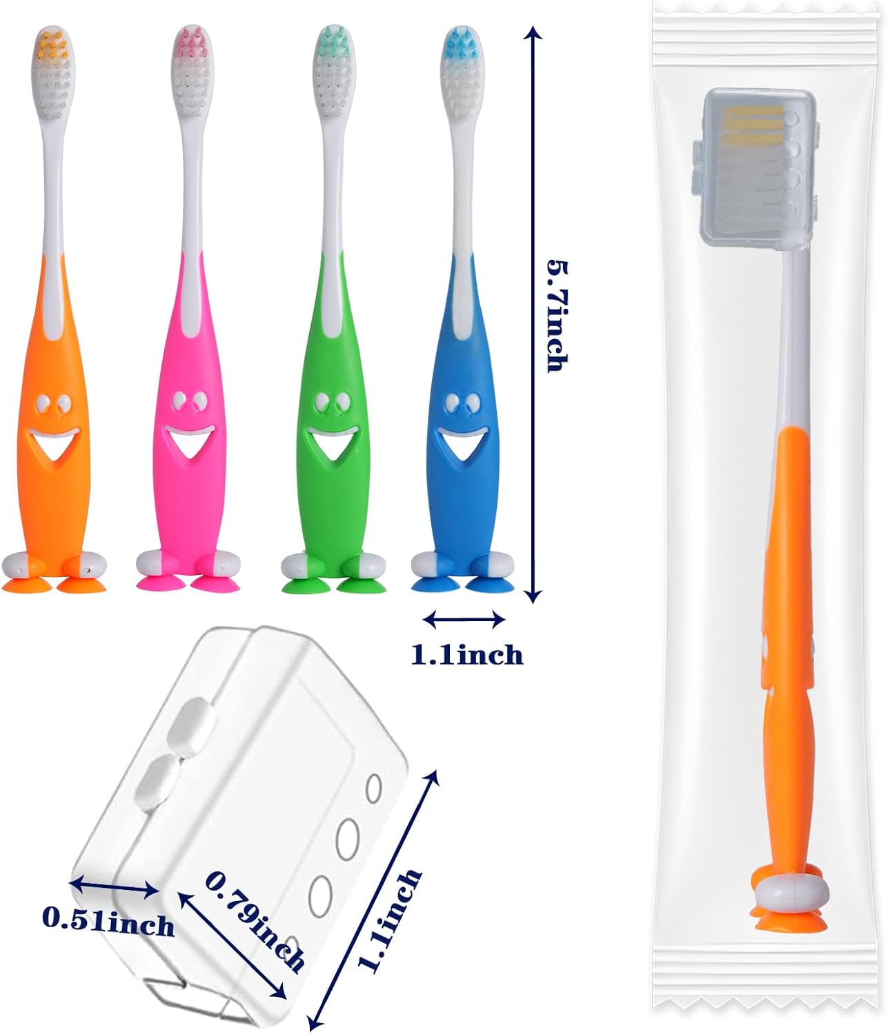 Petluno 100 Pack Kids Toothbrush Bulk Soft Bristles Toddler Cute with Suction Cup, Includes Travel Covers, Individually Wrapped Toothbrushes for Kid Home School Daycare Camp Shark Shark