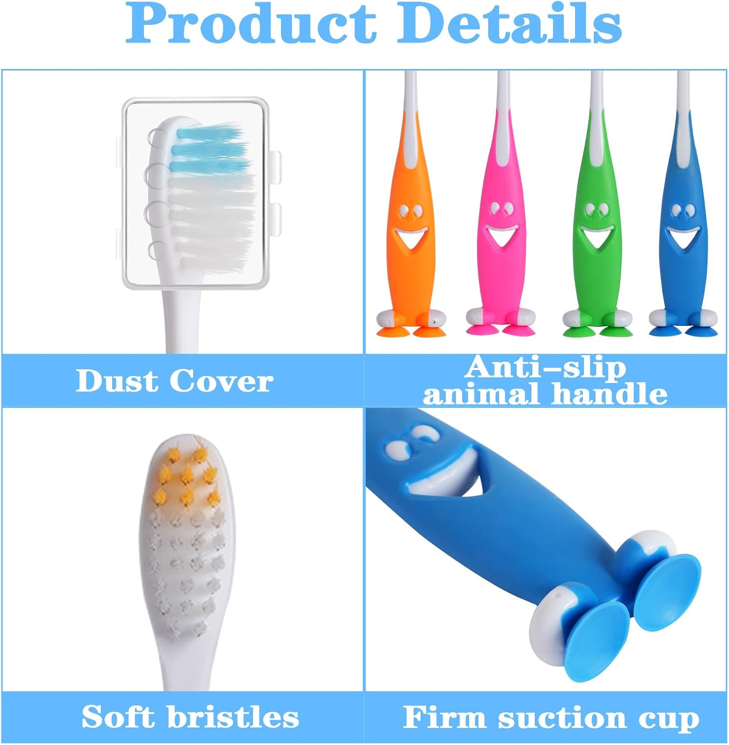 Petluno 100 Pack Kids Toothbrush Bulk Soft Bristles Toddler Cute with Suction Cup, Includes Travel Covers, Individually Wrapped Toothbrushes for Kid Home School Daycare Camp Shark Shark