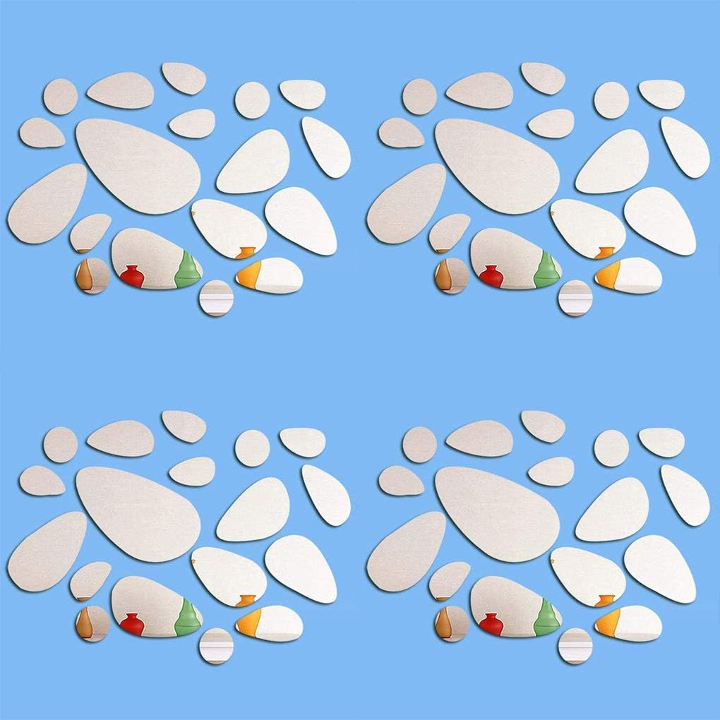 Petluno 72Pcs Mirror Decals Wall Stickers - Cobblestone Shape DIY Decor for Home Room Bedroom Office Decoration Silver
