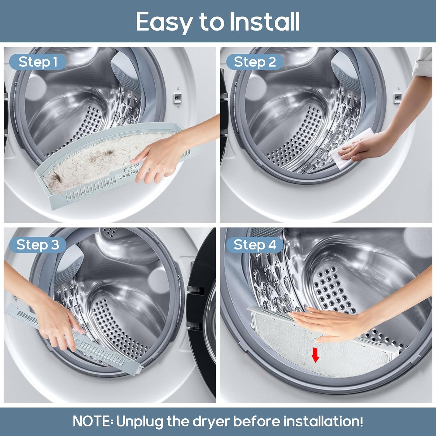 CONLI Dryer Lint Filter Kit and Dryer Lint Brush for GE Models, Screen Renewal with Flexible Vent Cleaning Tool, Stainless Steel Mesh Collector