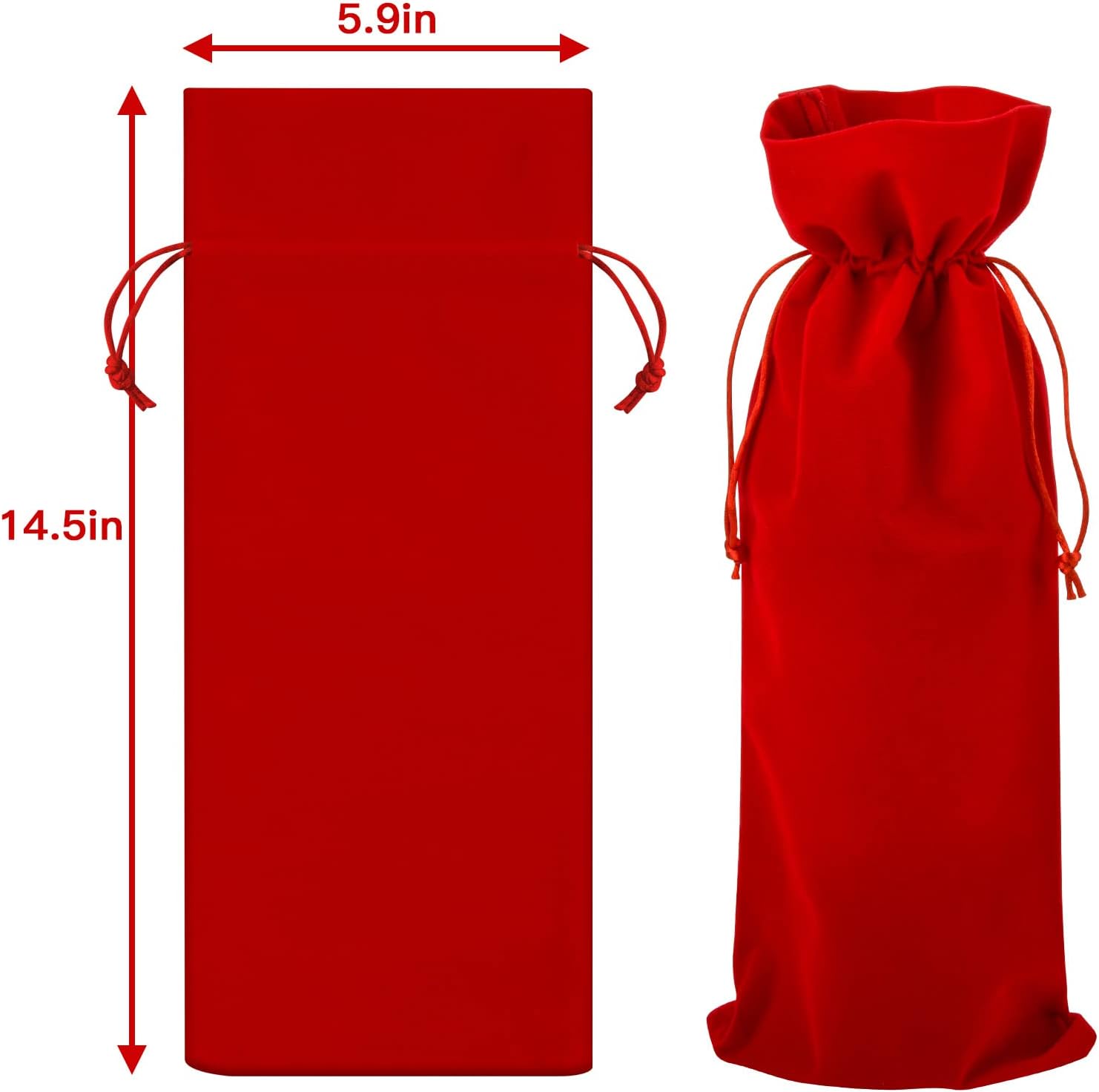 Homakover Luxury Velvet Wine Bag Wine Gift Bags, 6 Pcs Wine Bottle Bags with Double Drawstring Closure, 14.5"x 5.9" Reusable Bottle Bag For Christmas Wedding Birthday Party Holiday Housewarming