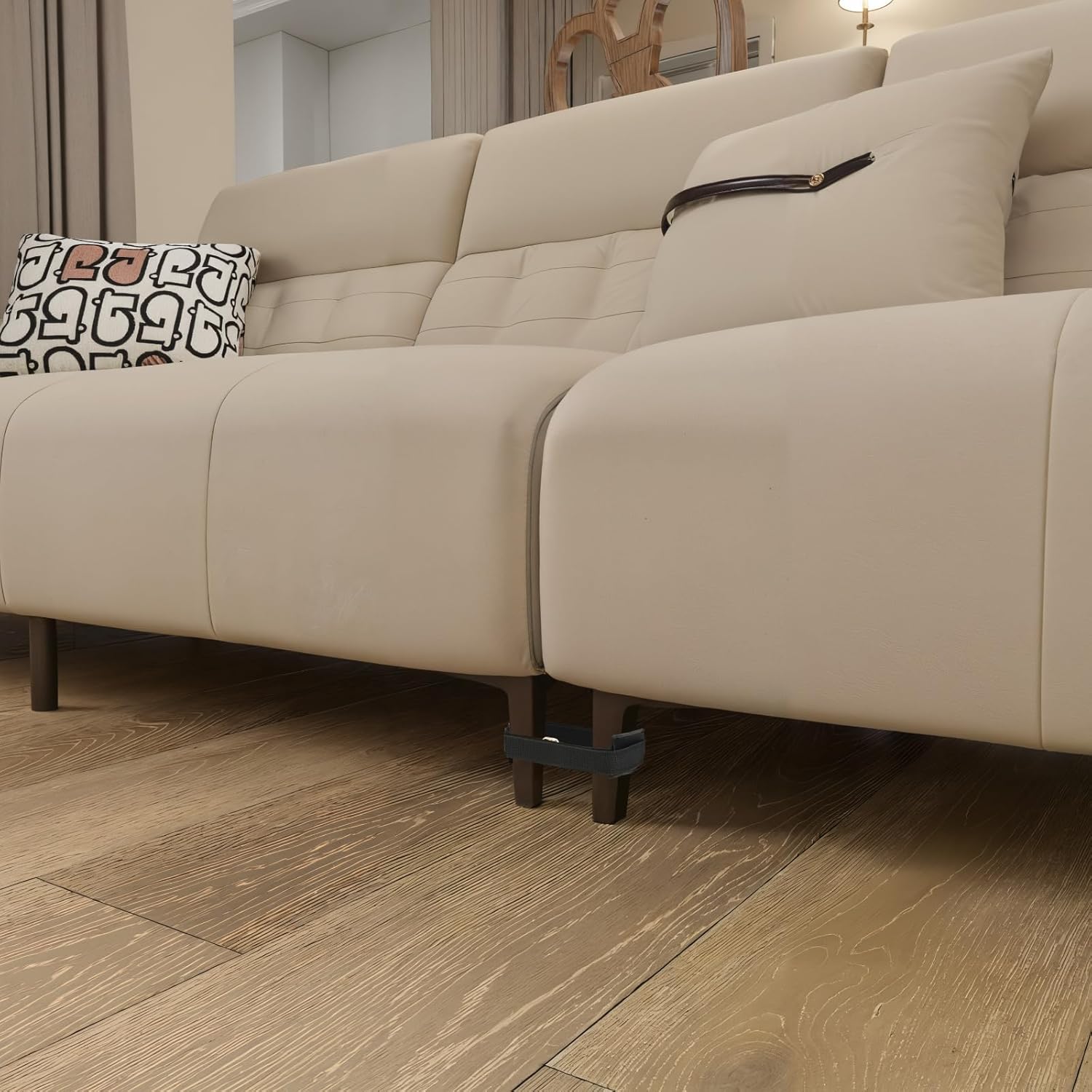 4 Pack Sectional Couch Connectors for Sliding Sofas, Non Slip Sectional Sofa Locks, Universal Sectional Couch Furniture Clips, Hook & Loop Cinch Straps with Adhesive Keep Sectional Couch Legs Together