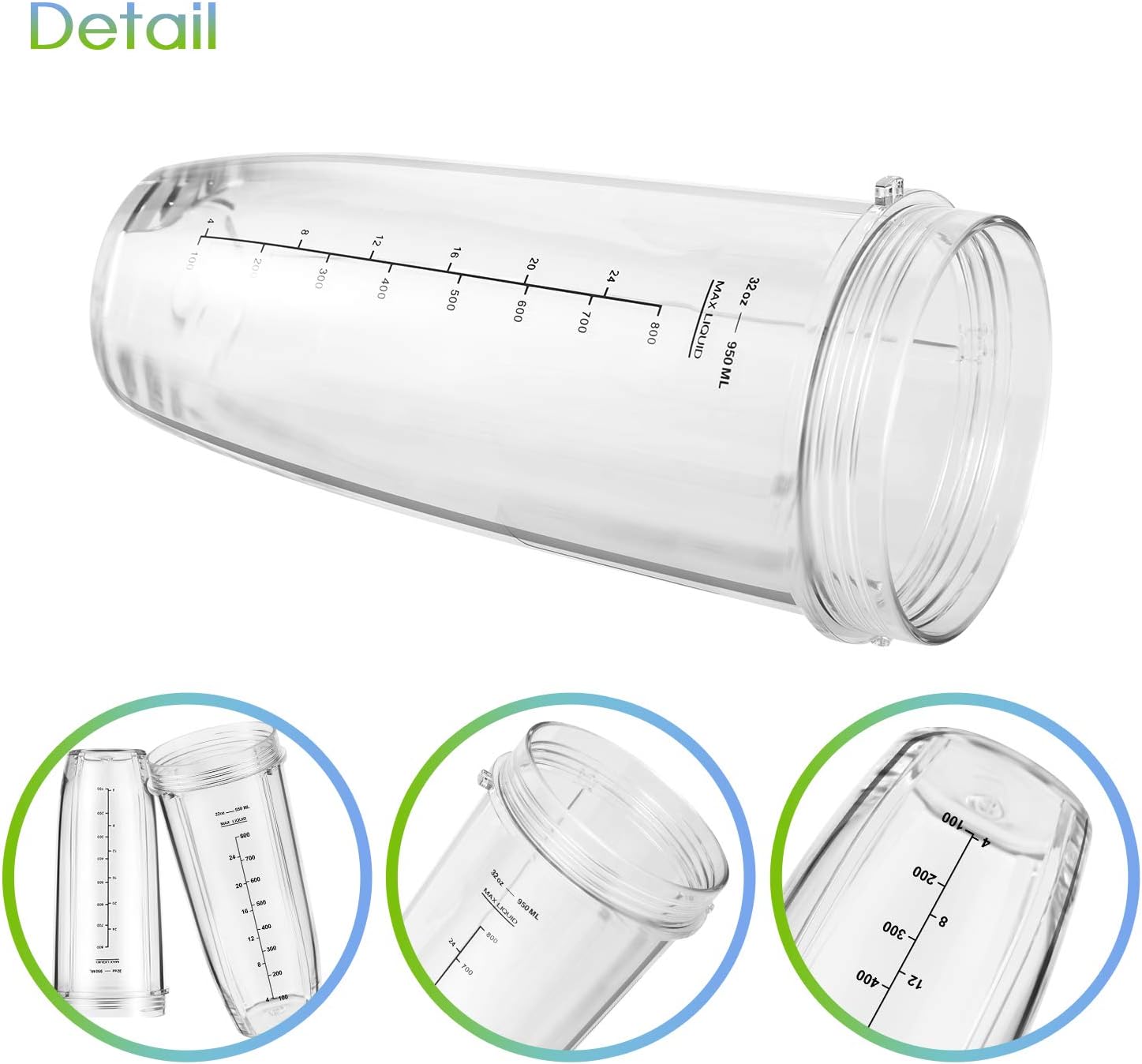 Ninja Blender Cups Replacement 24oz – Compatible with Ninja BN401, BL450, BL456, BL480, BL2012, BN751, BN801, SS101, SS151 – 3 Pack with To-Go Lids