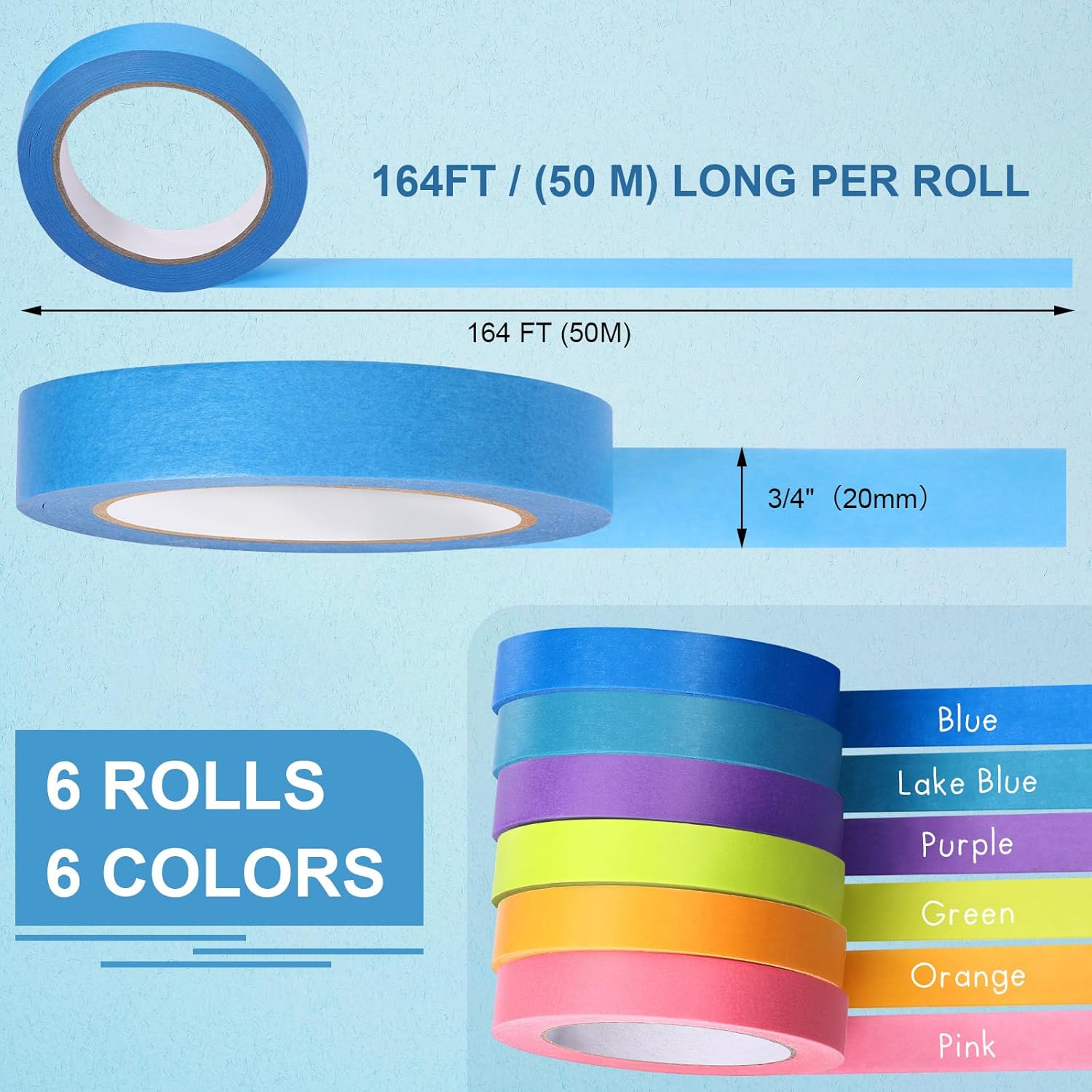 Glenmal 6 Rolls Laboratory Labeling Tapes, 164 Feet Long x 3/4 Inch Width, Temperature Resistant Water Resistant Freezer, Assorted Color for Marking and Color Coding Label Tape Classic