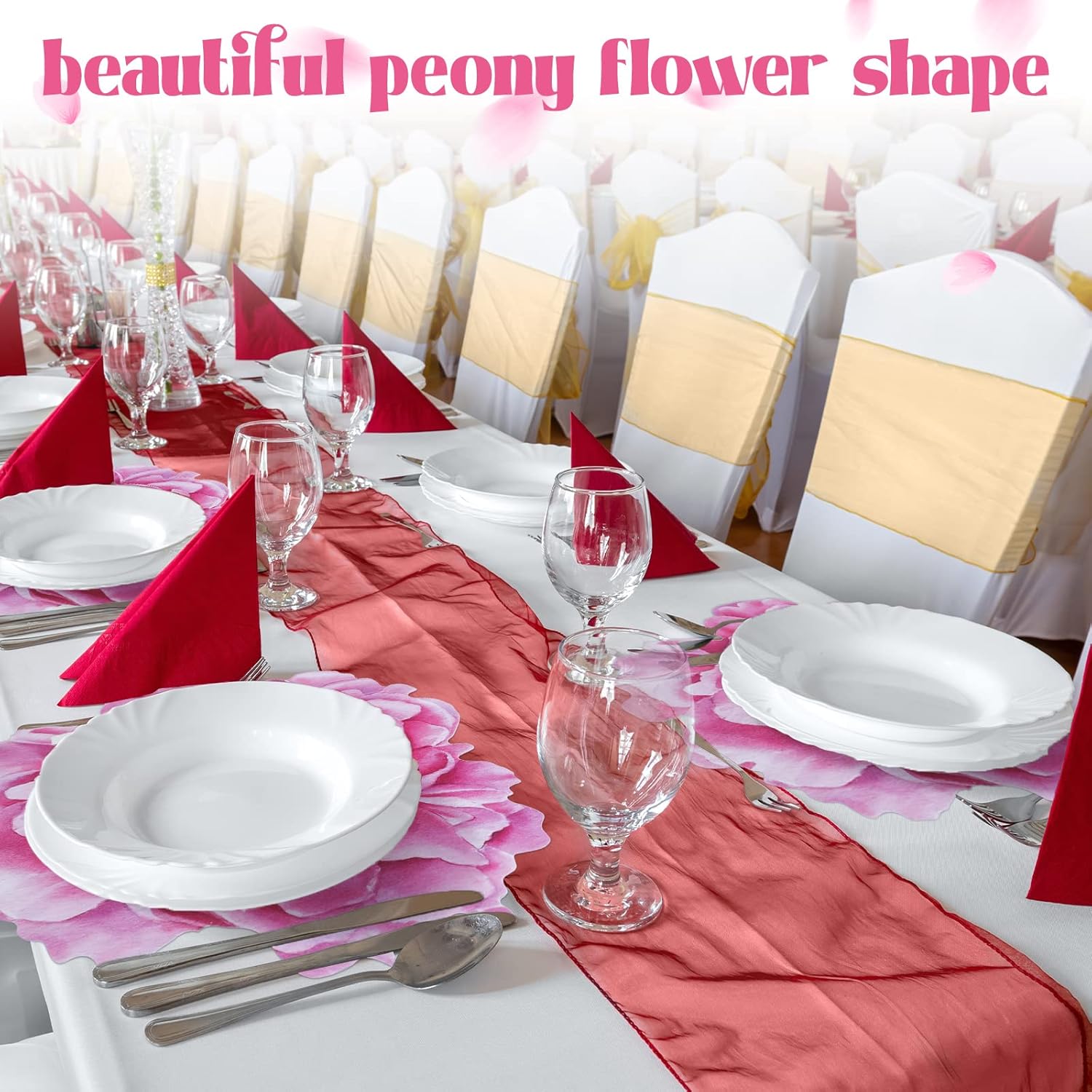 Set of 100 Peony Placemat Pink Floral Place Mats Spring Paper Placemats Disposable for Dining Table Parties Wedding Kitchen Decor Bridal Shower, 13 x 13 Inch