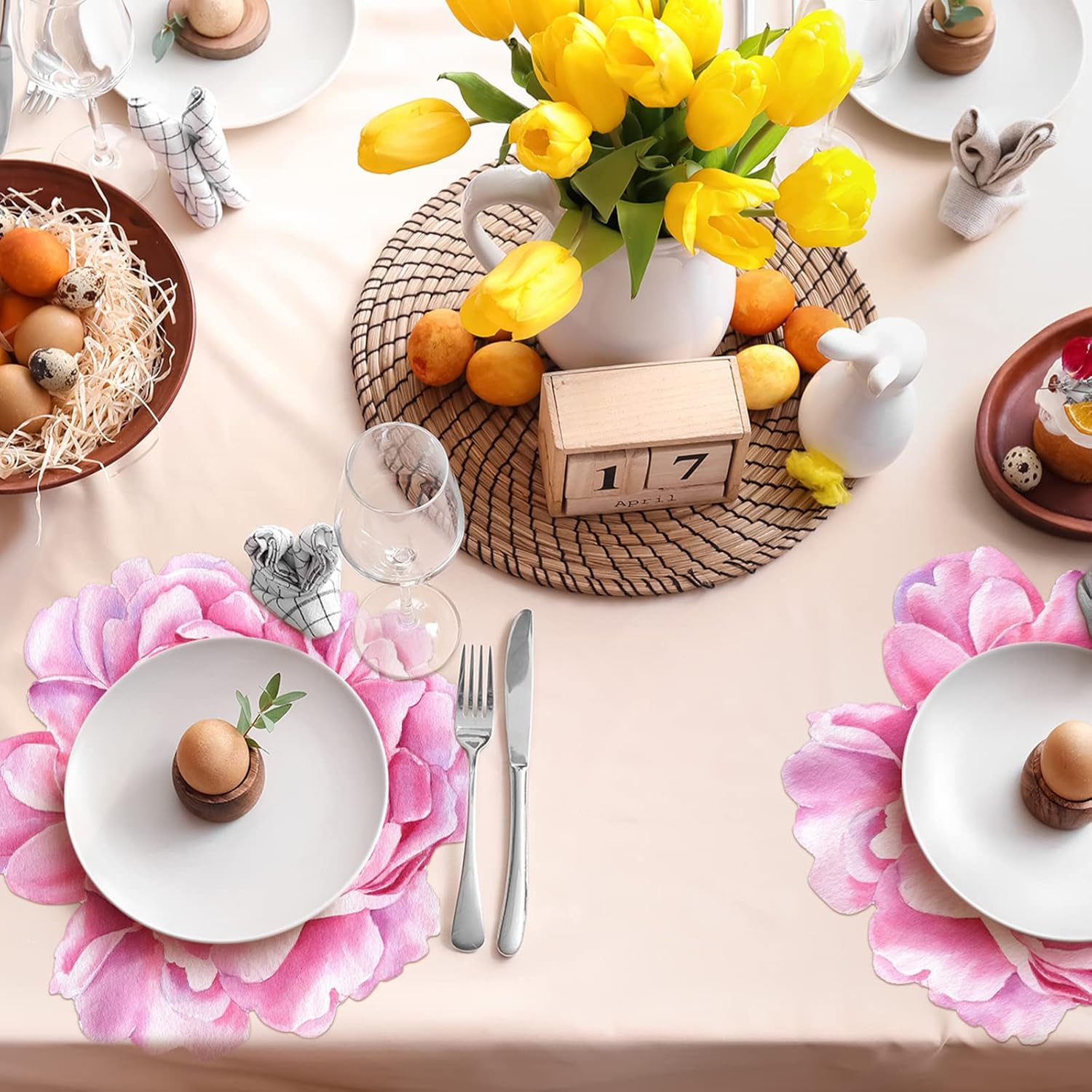 Set of 100 Peony Placemat Pink Floral Place Mats Spring Paper Placemats Disposable for Dining Table Parties Wedding Kitchen Decor Bridal Shower, 13 x 13 Inch