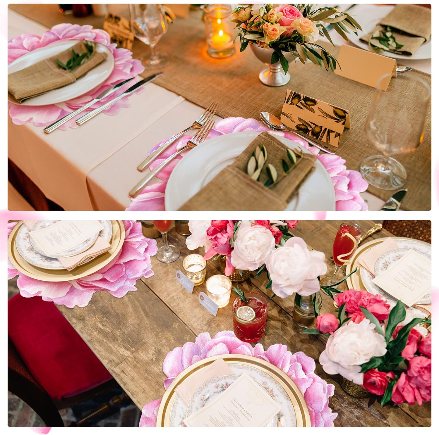 Set of 100 Peony Placemat Pink Floral Place Mats Spring Paper Placemats Disposable for Dining Table Parties Wedding Kitchen Decor Bridal Shower, 13 x 13 Inch