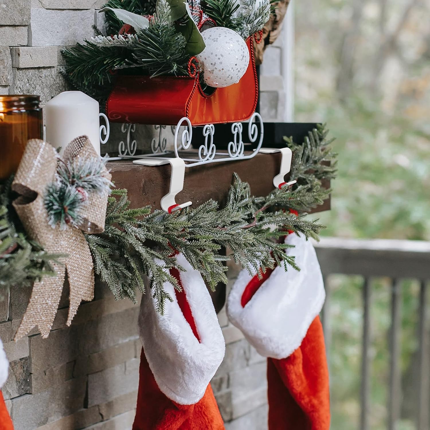 Christmas Stocking Holders for Mantel Set of 4, No-Slip Christmas Stocking Clips Stocking Hanger Hooks For Christmas Decorations, Lightweight Stocking Holders Clip For Fireplace Counter Window White