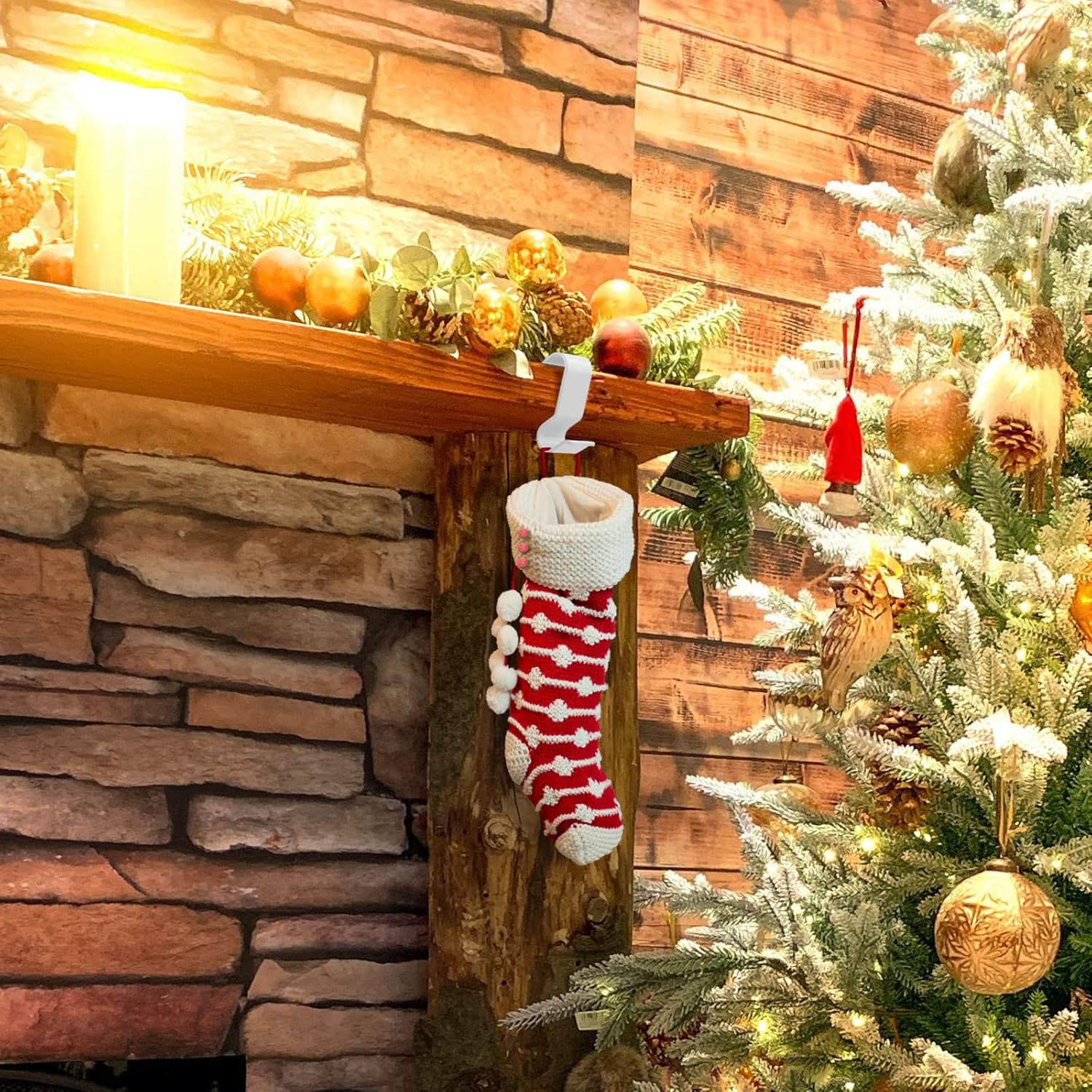 Christmas Stocking Holders for Mantel Set of 4, No-Slip Christmas Stocking Clips Stocking Hanger Hooks For Christmas Decorations, Lightweight Stocking Holders Clip For Fireplace Counter Window White
