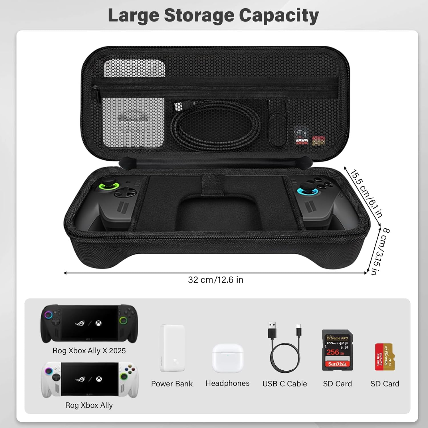 CheerBall Carrying Case Compatible with ASUS ROG Xbox Ally /Xbox Ally X 2025, EVA Hard Shell Protective Travel Bag, Shockproof Storage for Console & Accessories