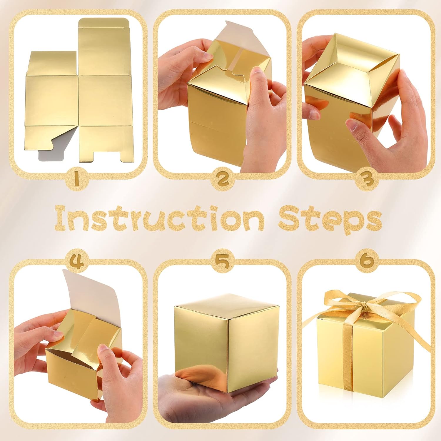 Glenmal 200 Pcs Small Gift Boxes 3 x 3 x 3 Inches Bulk Wedding Favor Candy Boxes with Ribbons Kraft Baby Shower Decorations for Wedding Baby Shower Bridal Shower Birthday Party Gold