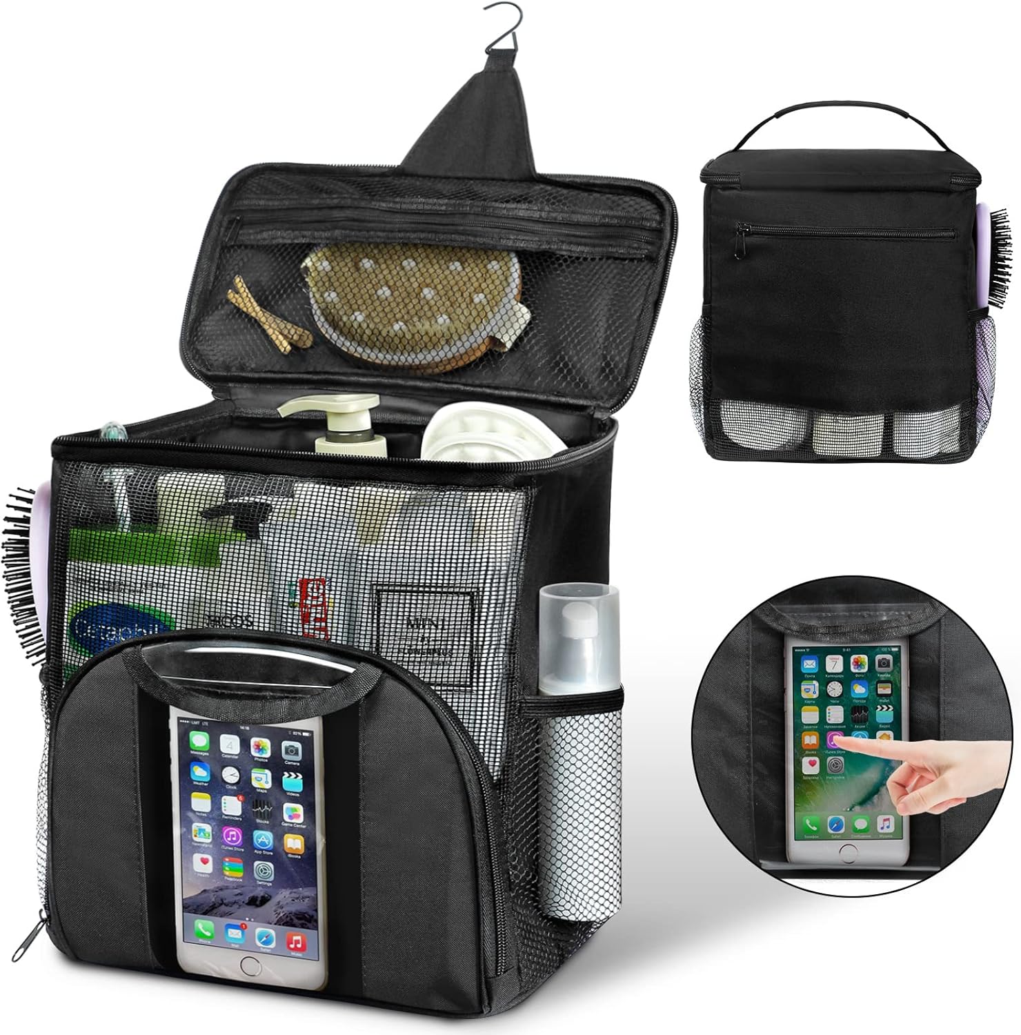 Mesh Shower Caddy Portable Dorm Tote Bag, Quick Dry Hanging Toiletry Bag, Large Capacity Shower Bag for College Dorm Room Essentials for Boys and Girls for Bath Camping Black