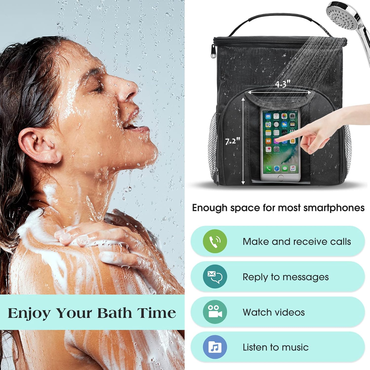 Mesh Shower Caddy Portable Dorm Tote Bag, Quick Dry Hanging Toiletry Bag, Large Capacity Shower Bag for College Dorm Room Essentials for Boys and Girls for Bath Camping Black