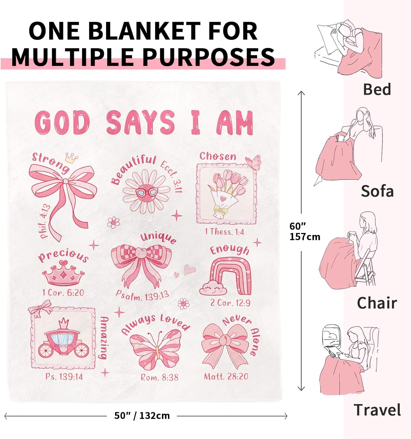 Baptism Gifts for Girl Christening, Christian Gifts for Girls, Flannel Soft Girl Blanket Decor, Christian Gift for Women on Birthday Christmas, Bible Verse Scripture Prayer Blanket