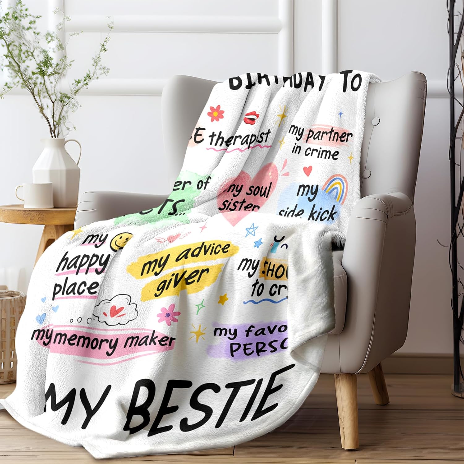 Best Friend Bestie Birthday Gifts for Women, Soft Flannel Blanket, Friend Birthday Gifts for Women Friendship, Happy Bday for Bestie BFF, 50'' x 60''