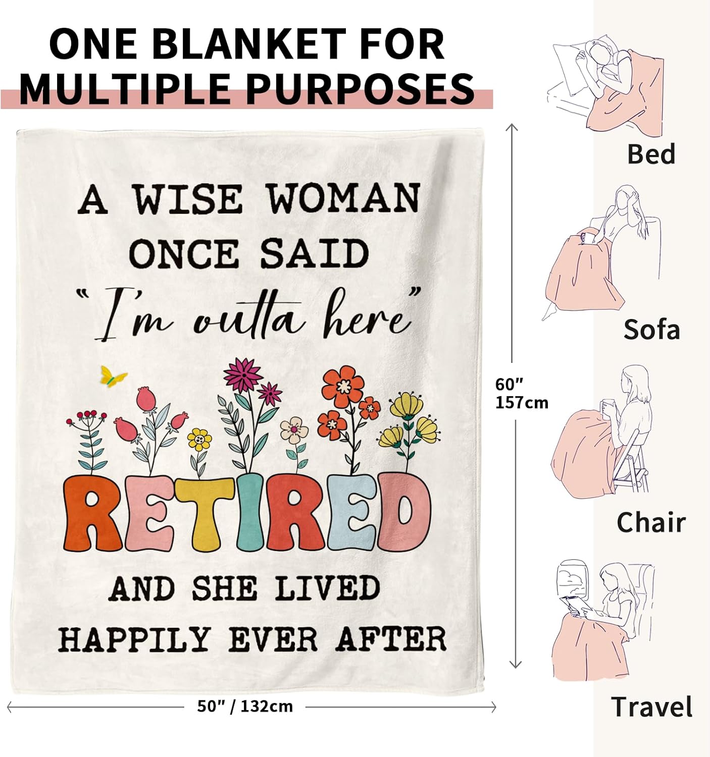 Retirement Gift for Woman 2026, Soft Flannel Retirement Blankets for Women, Best Retired Gifts for Women, Funny Retirement Gifts for Teacher Coworker Friend Nurse Boss Famale - 50'' x 60''