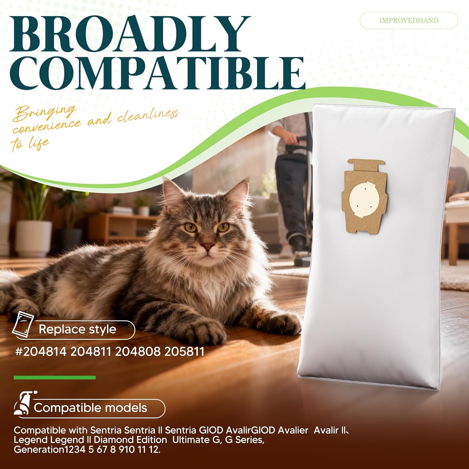 12 Pack Vacuum Bags Model 204814 Compatible with Kirby Sentria/Avalir/Ultimate G Series | Replaces F-Style & Twist-Style 204811 205811 204808 | Replacement Parts by