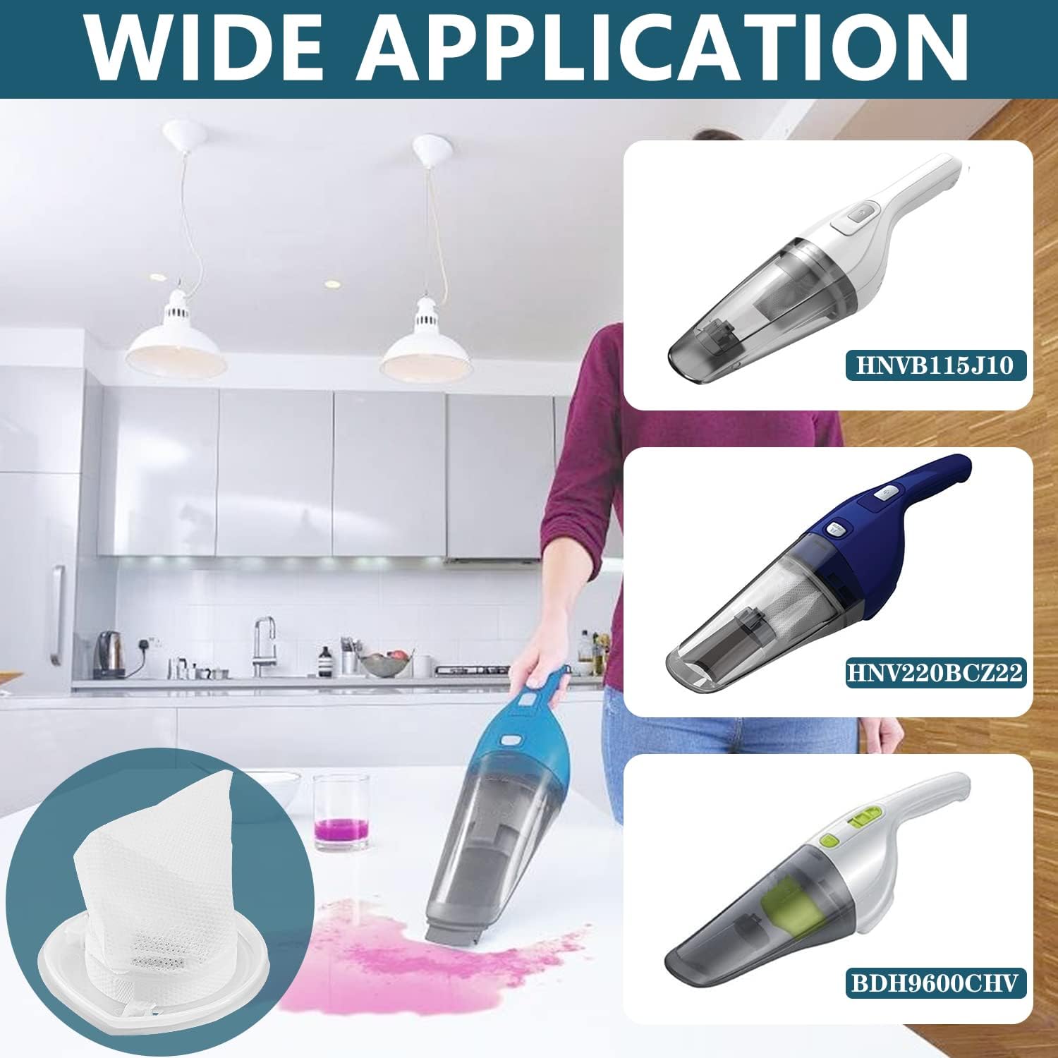 EVF100 Filter Replacement Compatible with Black & Decker Hand Vacuum HNV220B HNV115J HNV215B HNV115B 90590689 Series Cleaners, 6 Pack