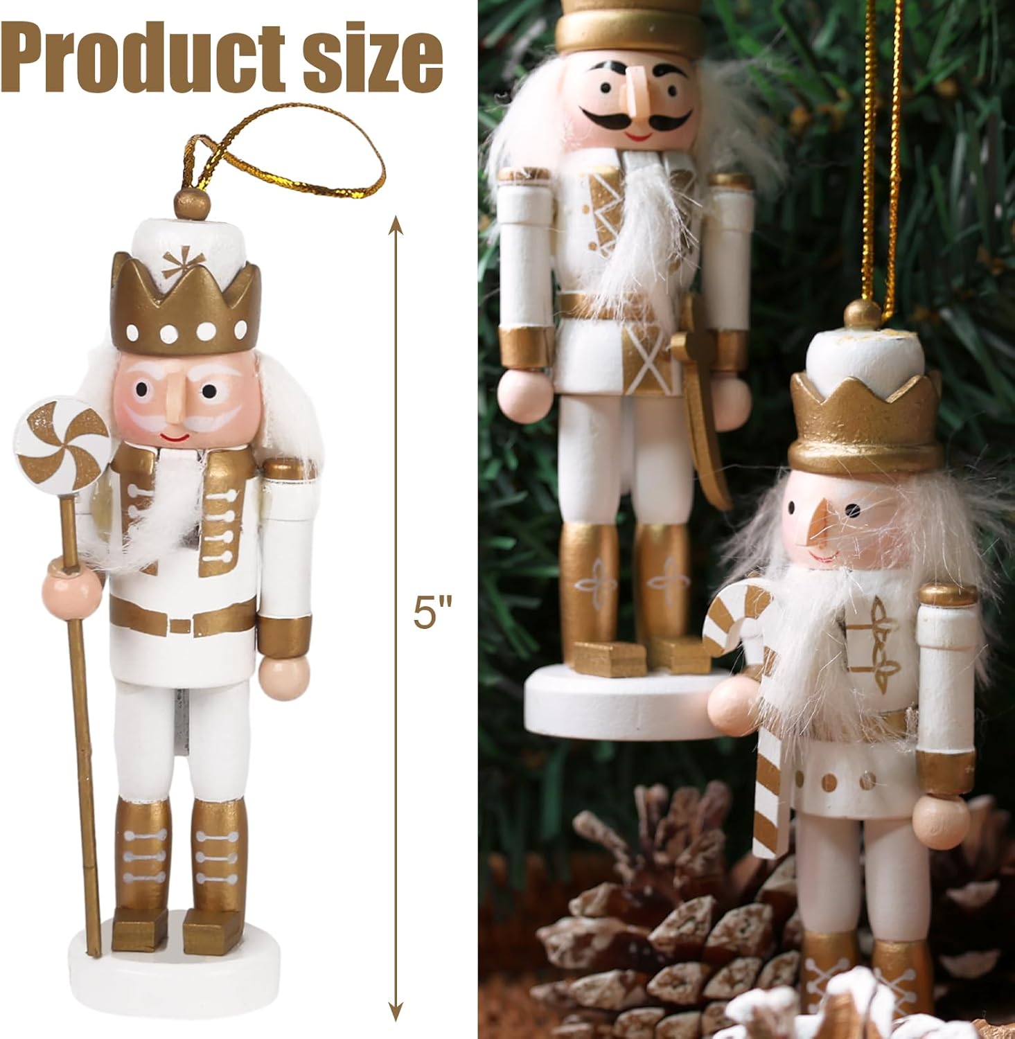 5PCS Nutcracker Christmas Decor, Wooden Nutcracker Hanging Ornaments Soldier for Christmas Tree Gift Shelves Table Decoration 5inch