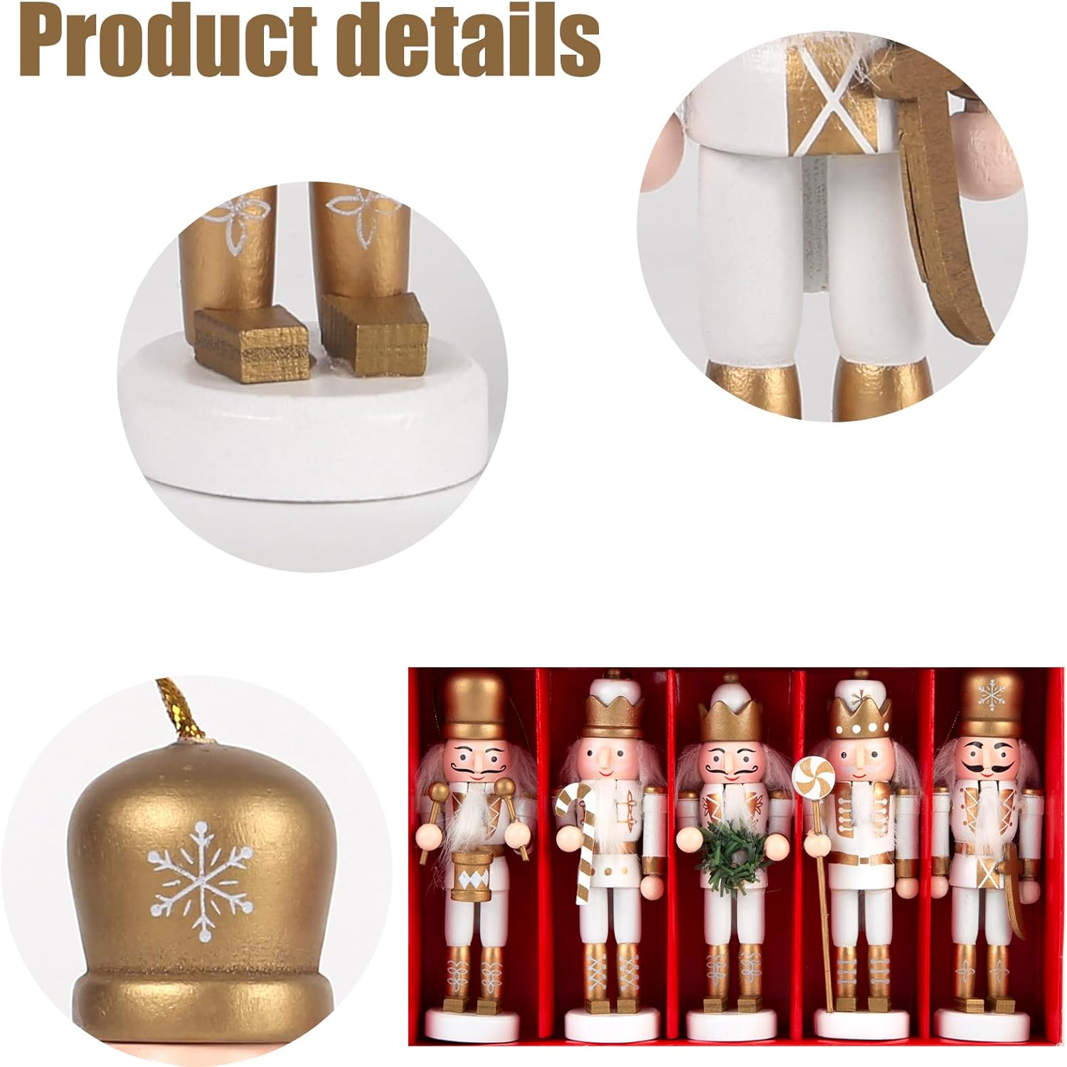 5PCS Nutcracker Christmas Decor, Wooden Nutcracker Hanging Ornaments Soldier for Christmas Tree Gift Shelves Table Decoration 5inch