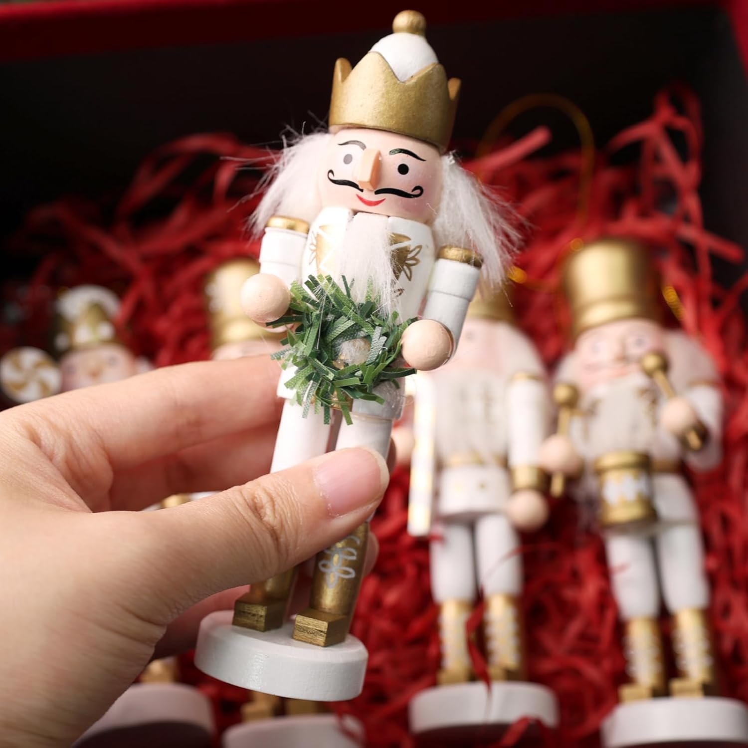 5PCS Nutcracker Christmas Decor, Wooden Nutcracker Hanging Ornaments Soldier for Christmas Tree Gift Shelves Table Decoration 5inch