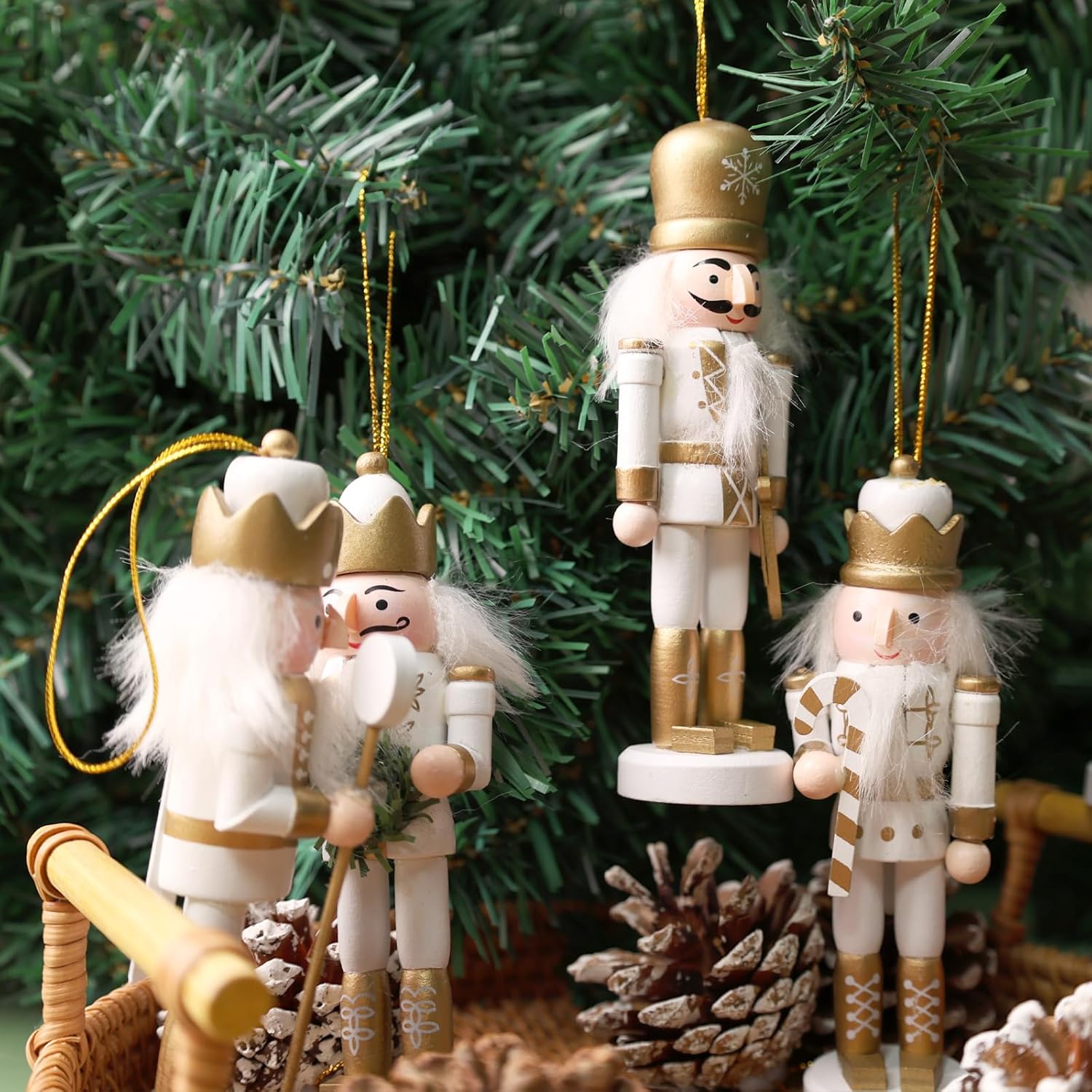 5PCS Nutcracker Christmas Decor, Wooden Nutcracker Hanging Ornaments Soldier for Christmas Tree Gift Shelves Table Decoration 5inch